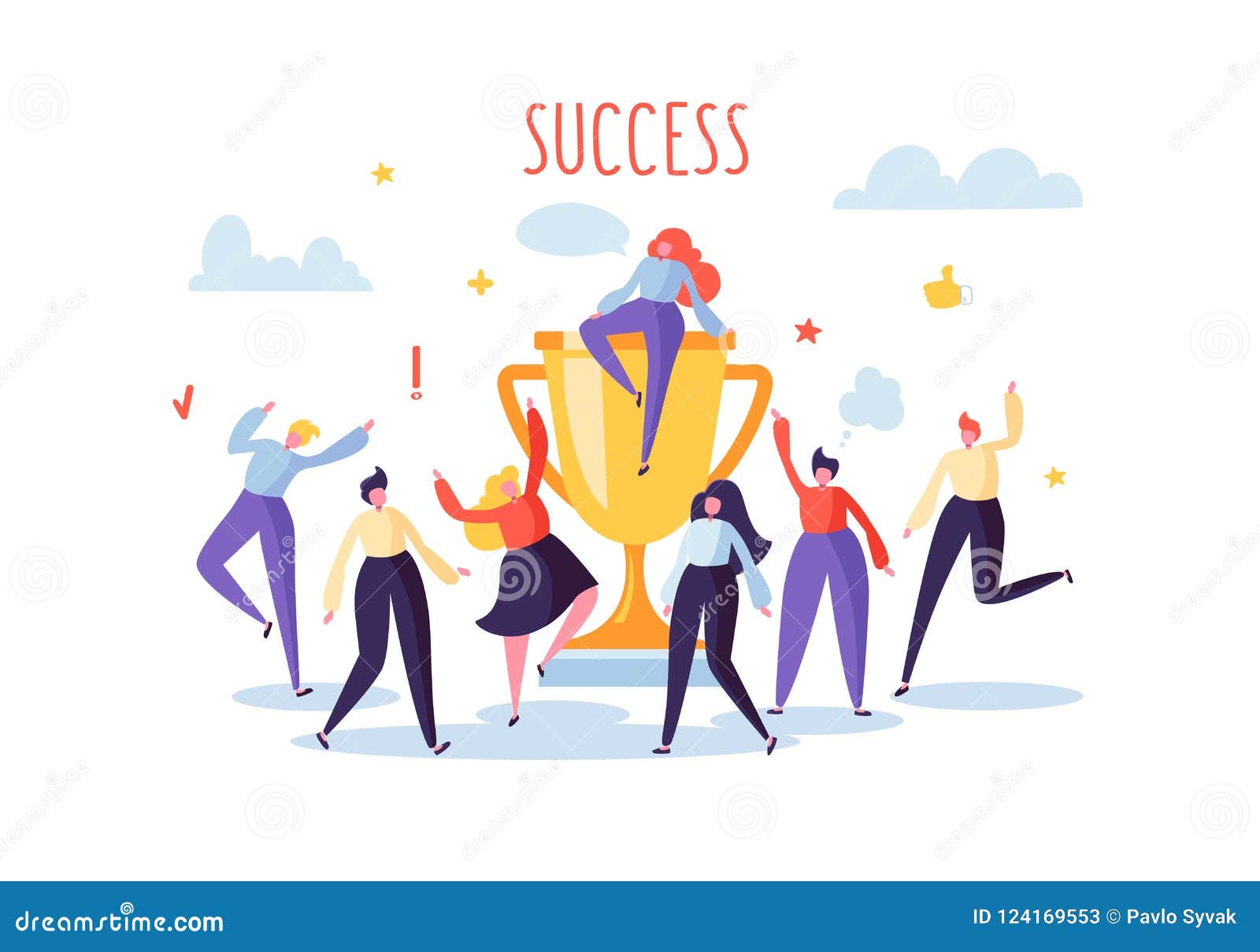 Business Team Success, Achievement Concept. Flat People ...
 Office Team Celebration