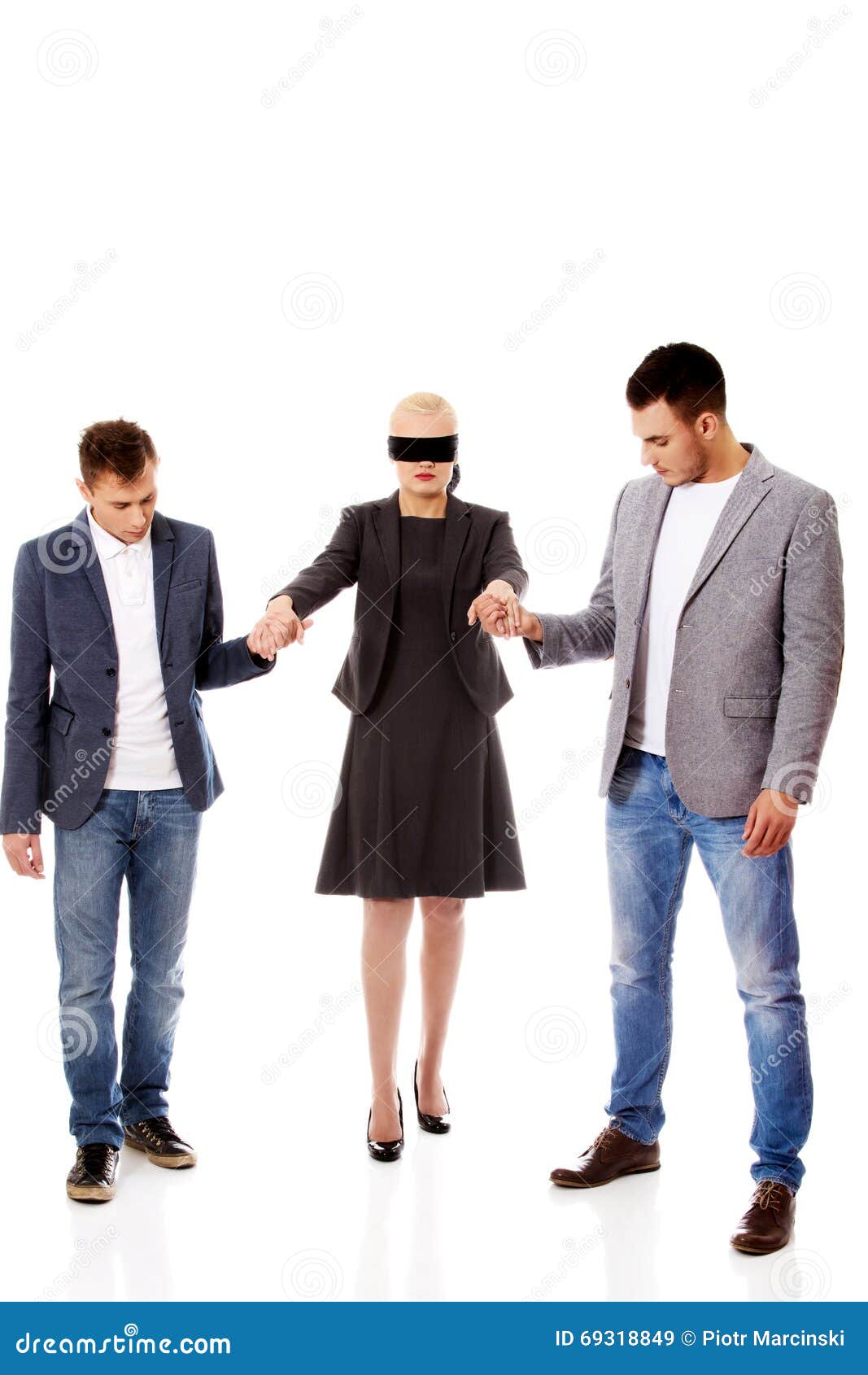Business Team-two Men Helping To Blindfolded Woman Stock Image - Image ...
