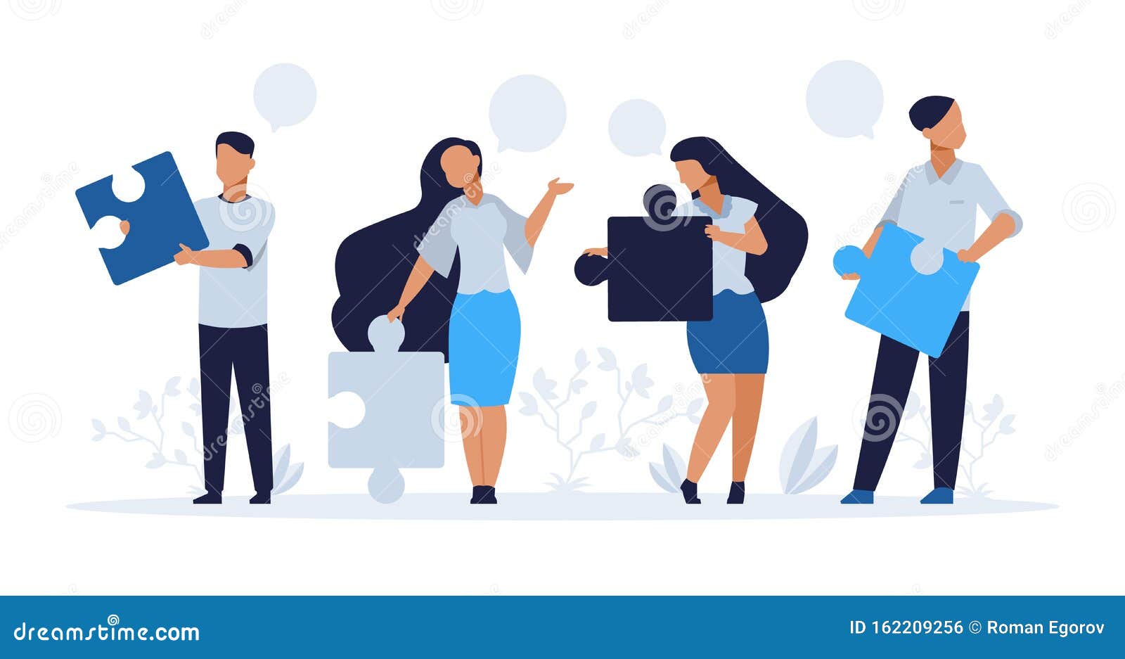 business teamwork concept. cartoon people with puzzle s, teamwork collaboration and people connection 
