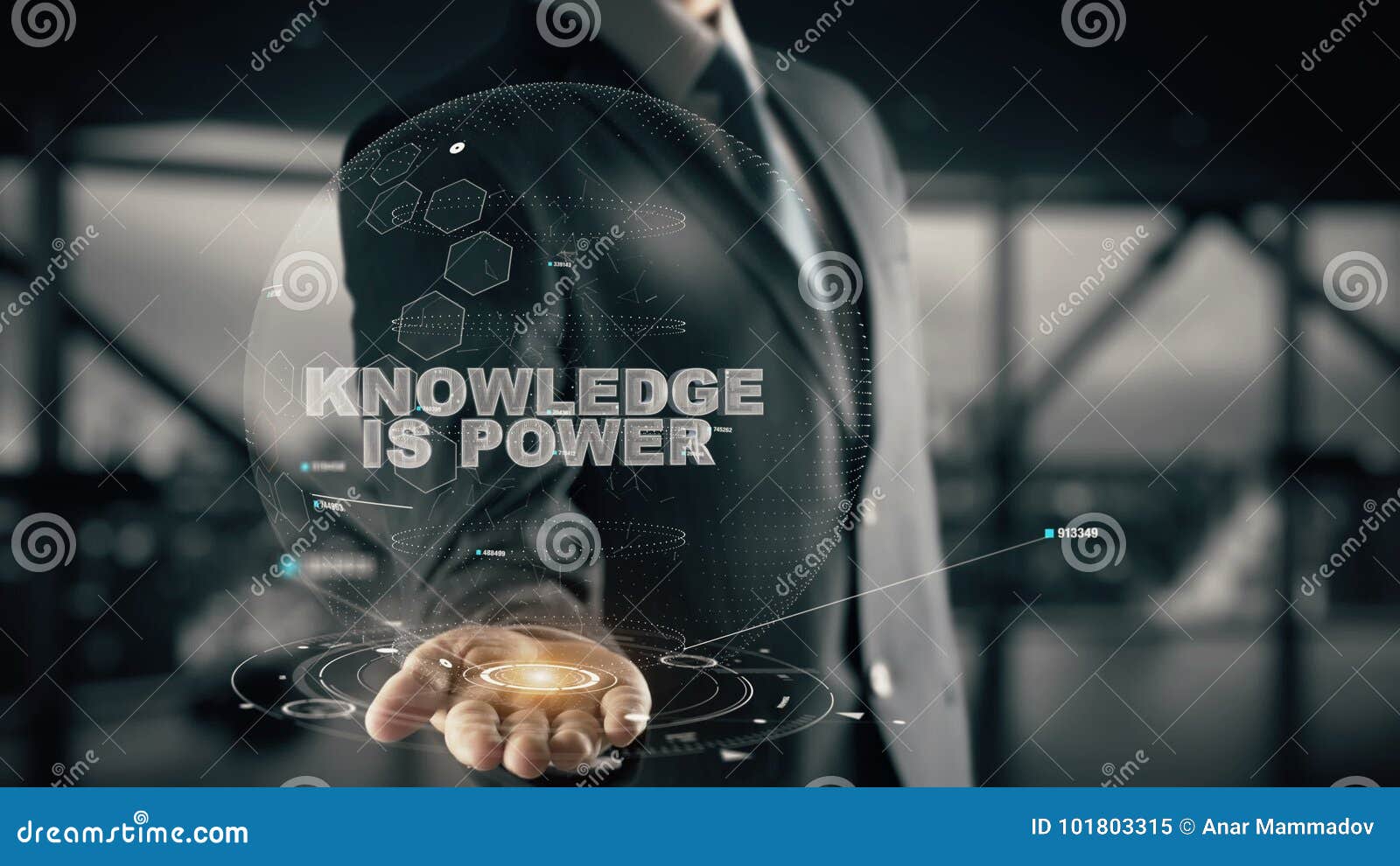 knowledge is power with hologram businessman concept