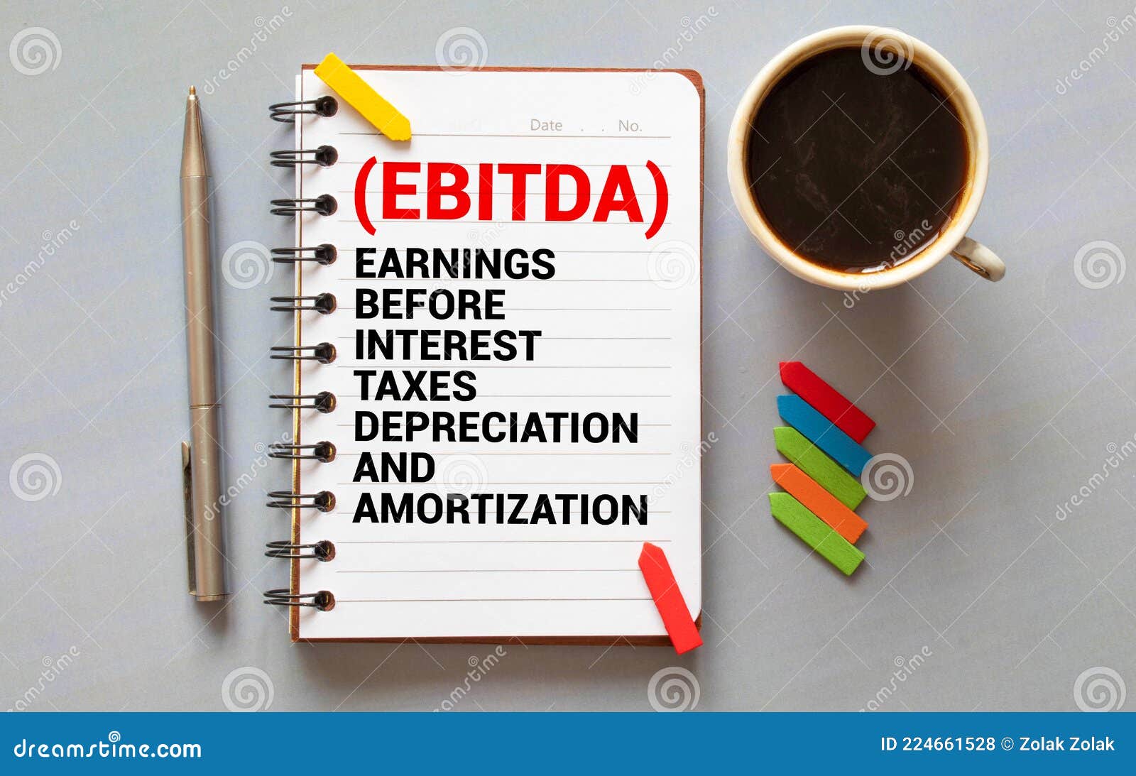 white surface - white word on a cyan background - ebitda