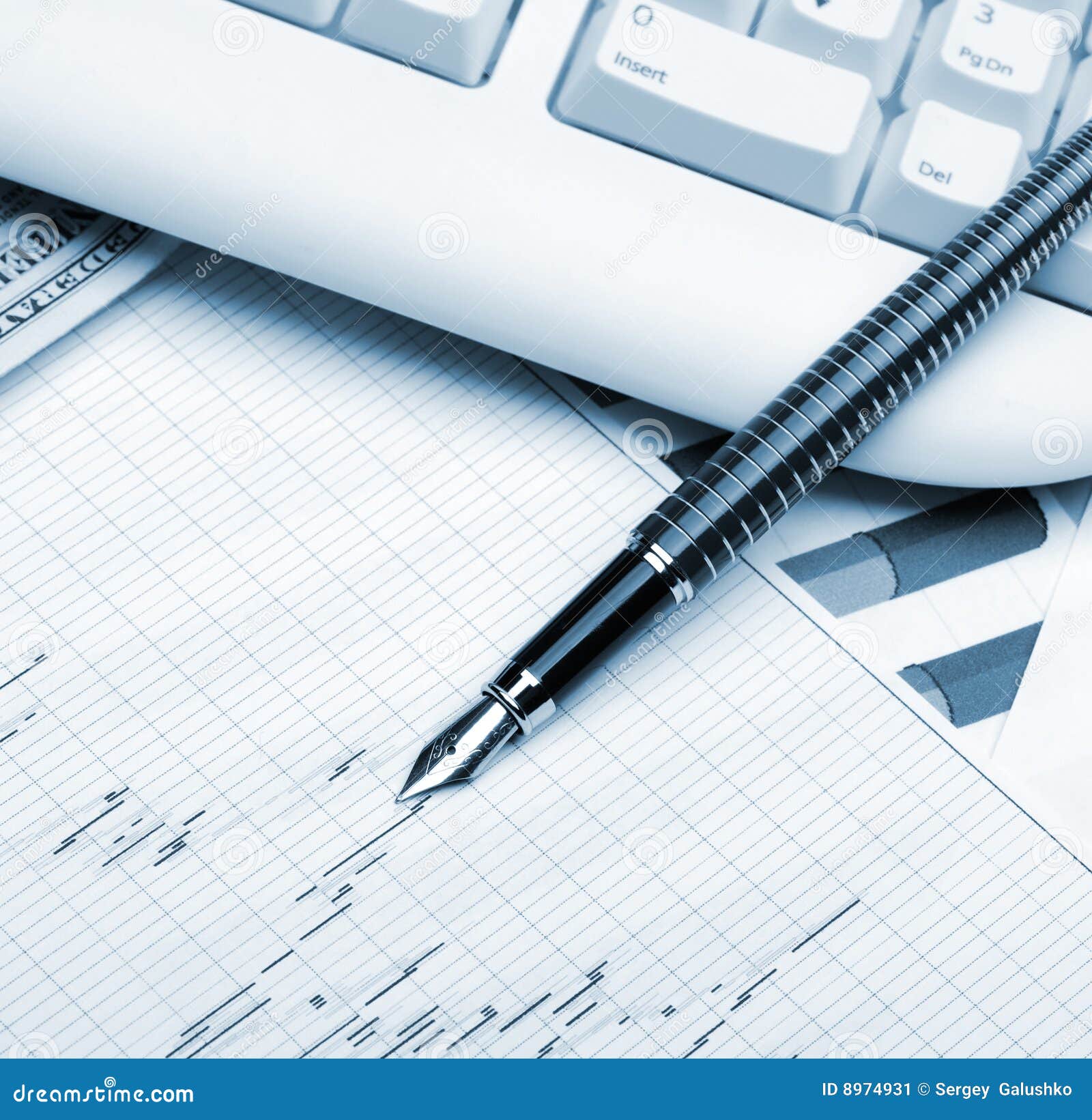 Business a theme. Diagrams from the share market, pens. Concept - exchange activity