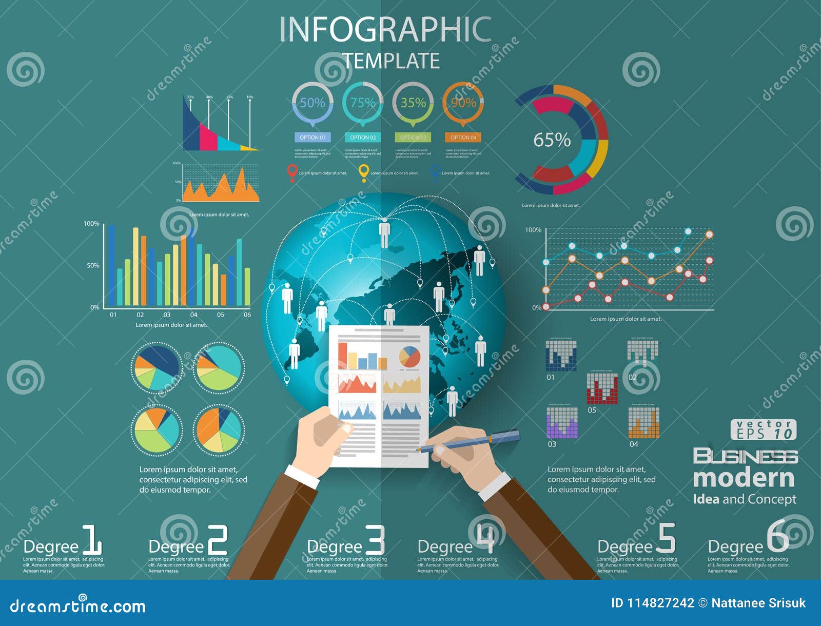 Business Think Analyze Work Globally for Modern Idea and Concept Vector