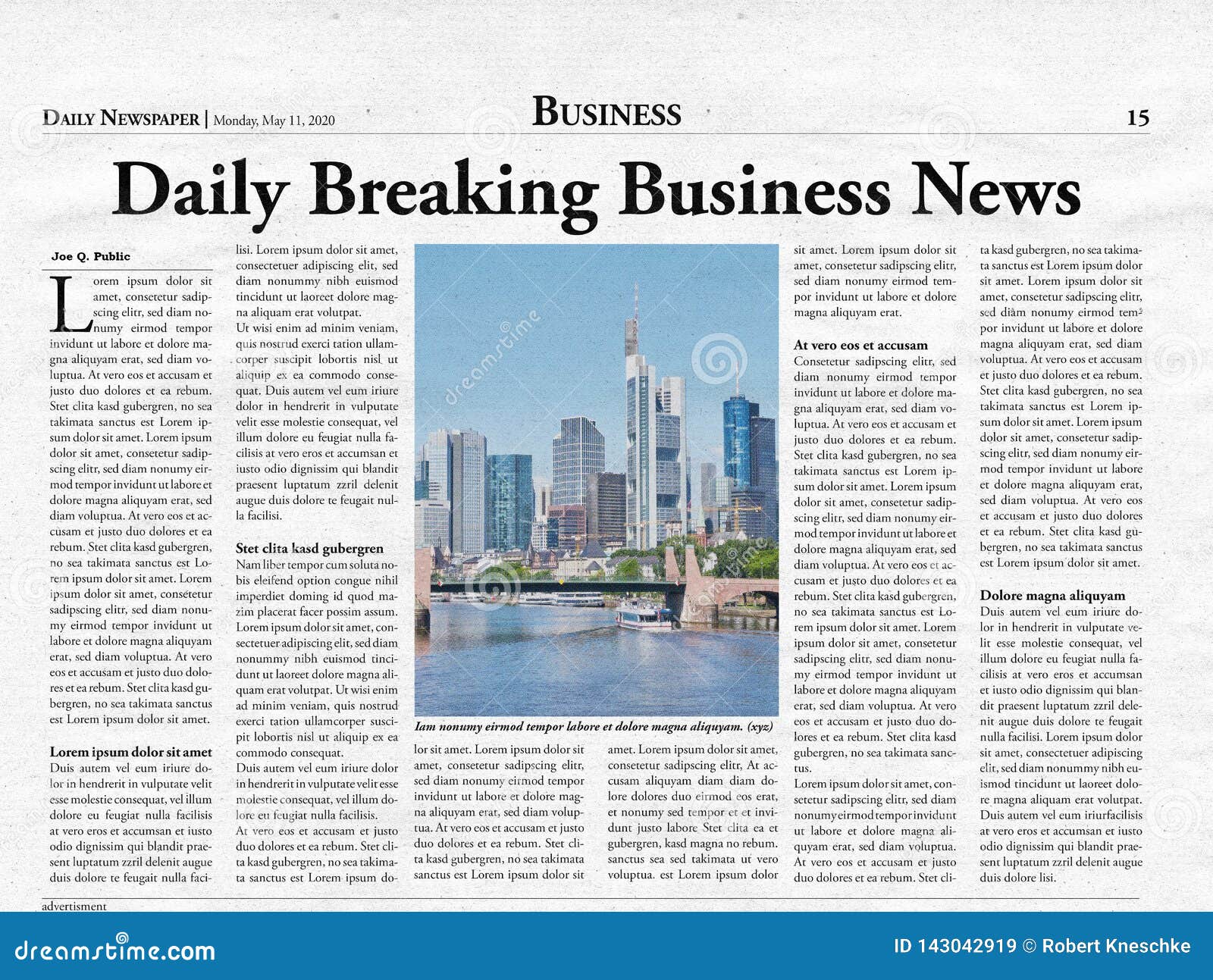 Business Title Page of a Fictional Newspaper Stock Image - Image of