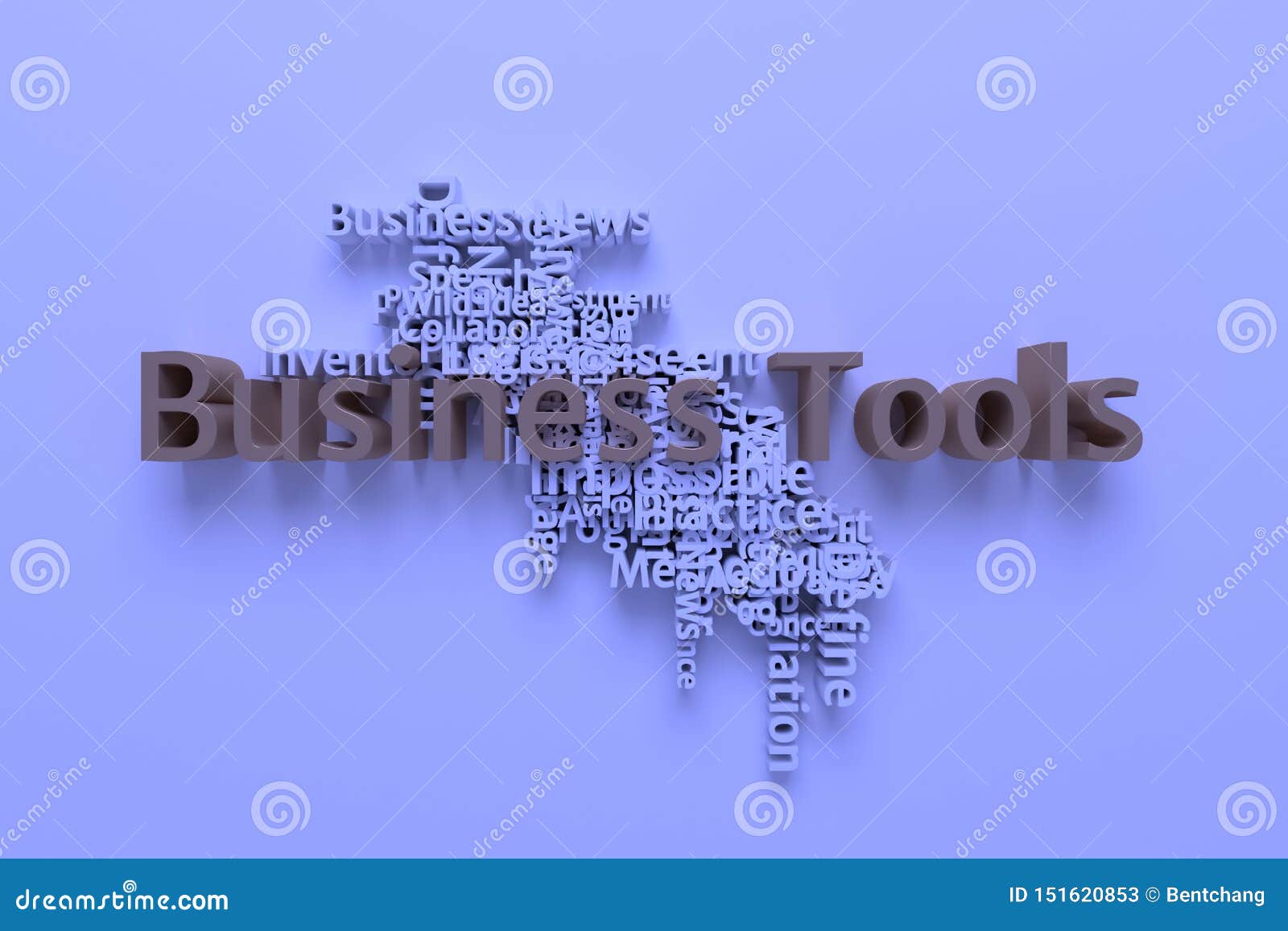 business tools, business keyword and words cloud. for web page, graphic , texture or background. 3d rendering.