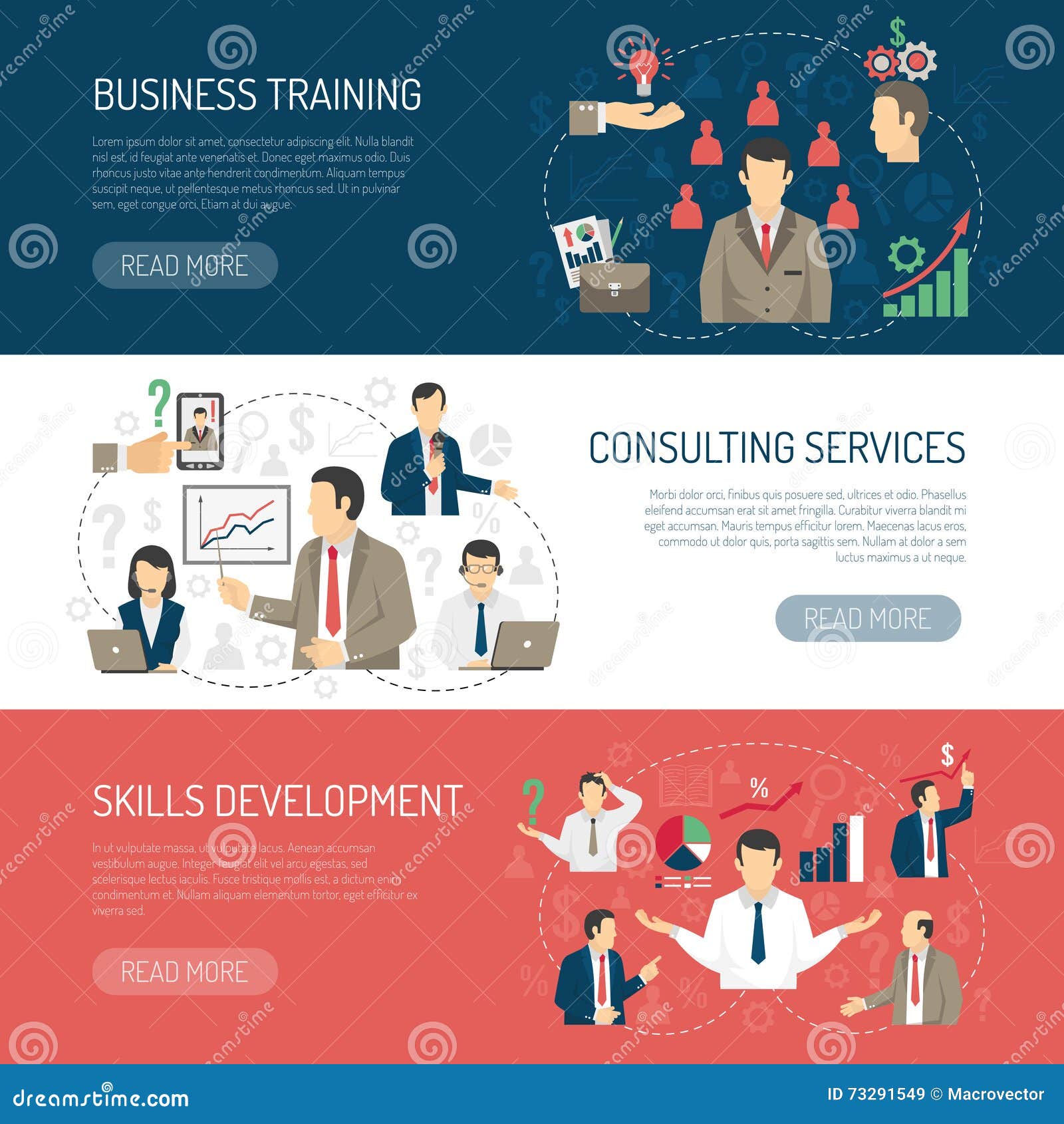 Business Training Consulting Horizontal Banners Set Stock Vector