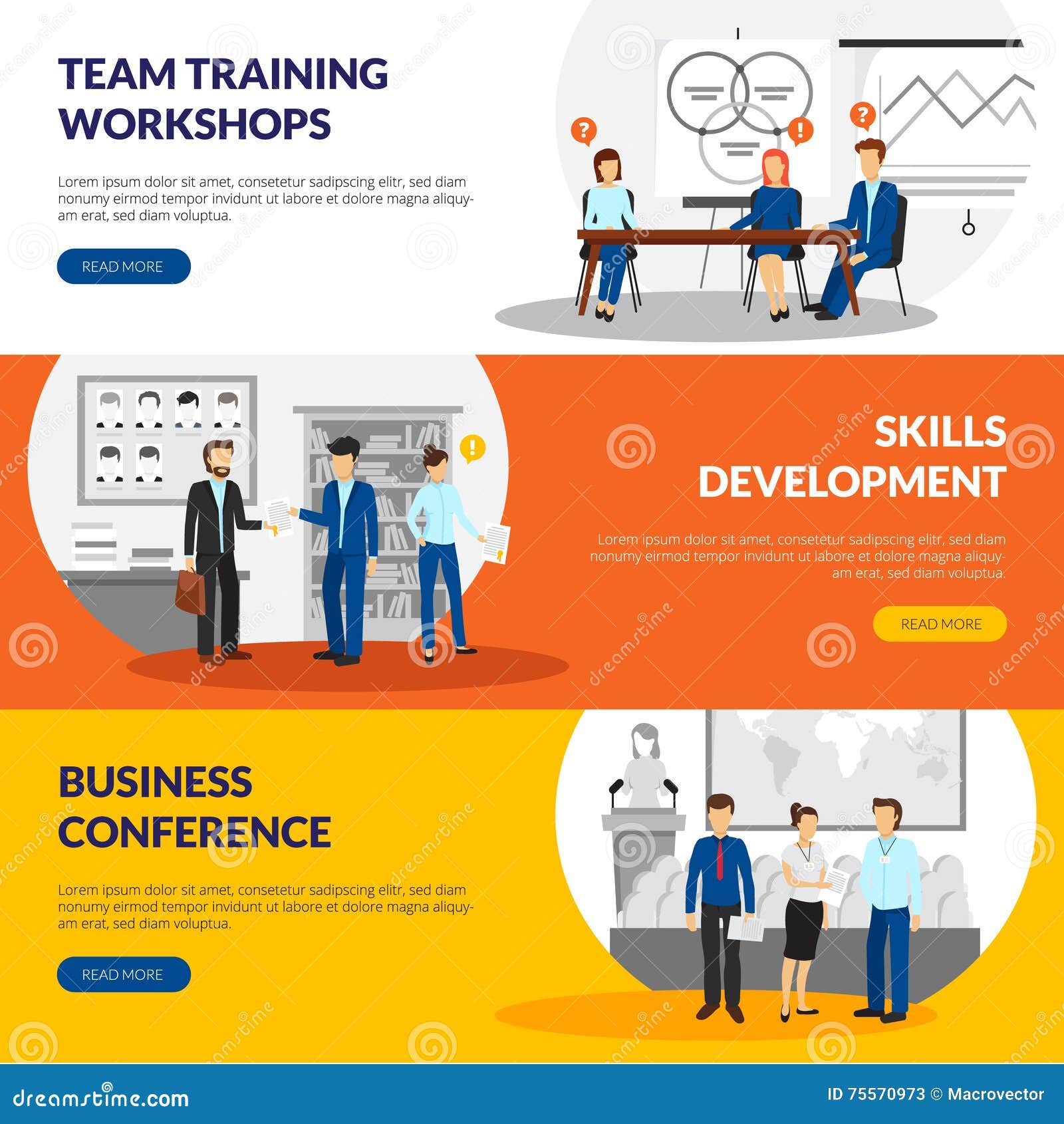 Business Training Consulting 3 Horizontal Banners Stock Vector