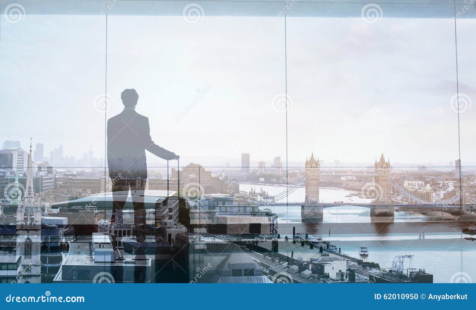 Business Traveler Pulling Suitcase And Gesturing Royalty ...