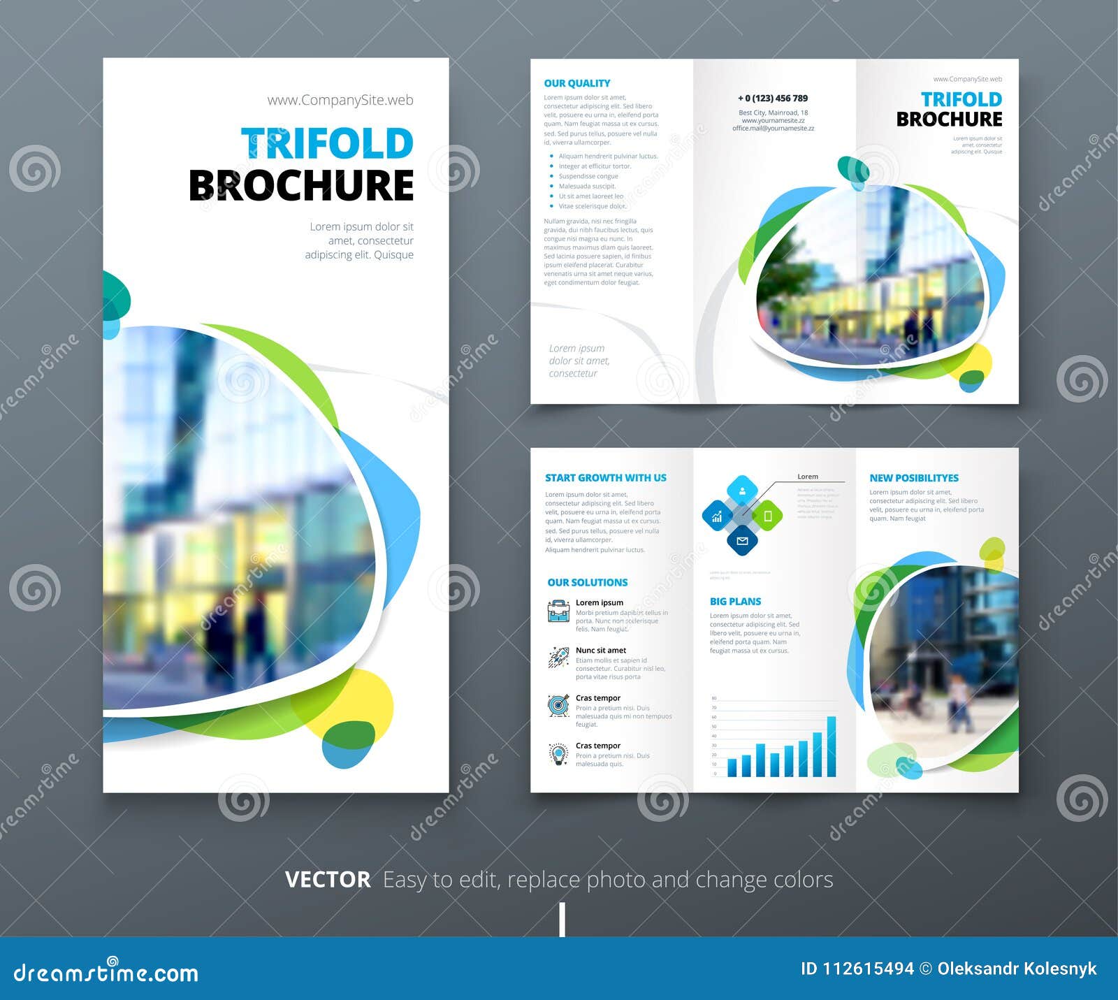 Business Tri Fold Brochure Design Blue Green Corporate Business Template For Tri Fold Flyer Layout With Modern Square Stock Vector Illustration Of Page Marketing