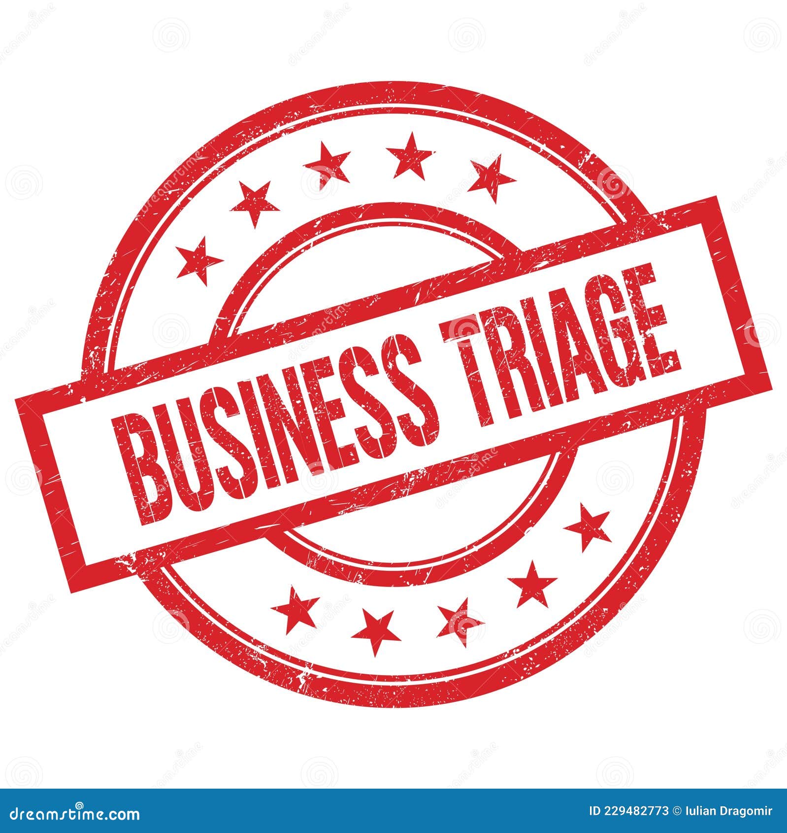 business triage text written on red vintage round stamp