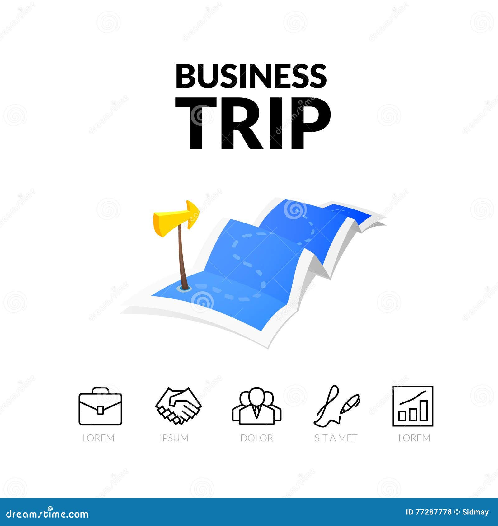 business trip tour concept logo, long route in travel map with guide marker
