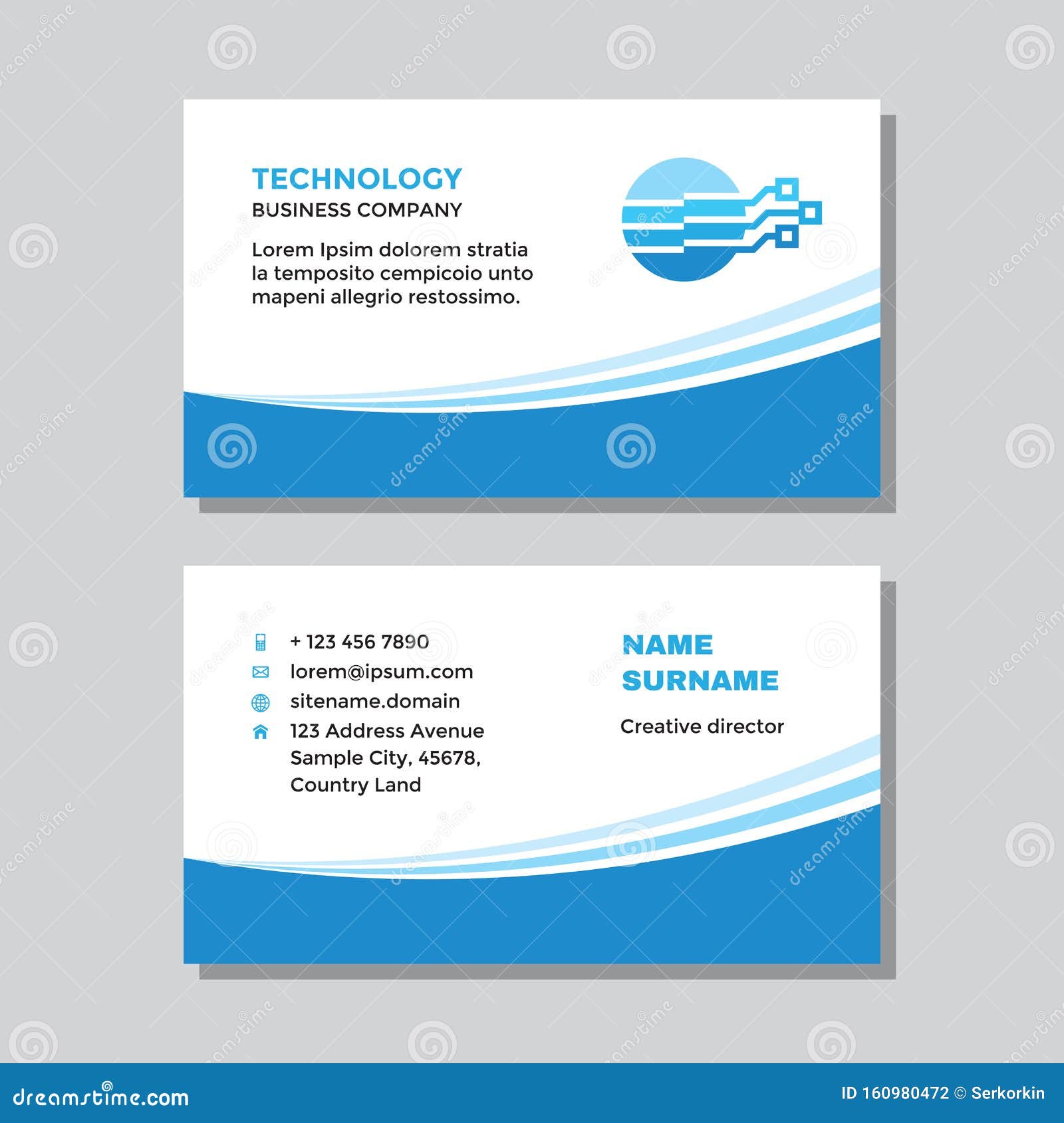 Business Visit Card Template with Logo - Concept Design. Computer Inside Networking Card Template