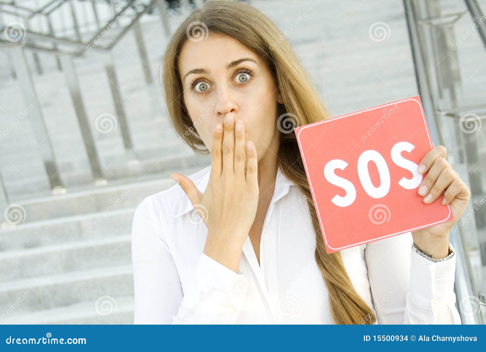 Business Woman Asks for Help. Stock Photo Image of eyes, hand 15500934