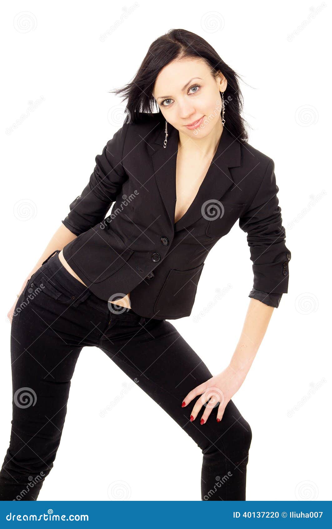 Business Woman in Black Suit Stands Stock Photo - Image of executive ...