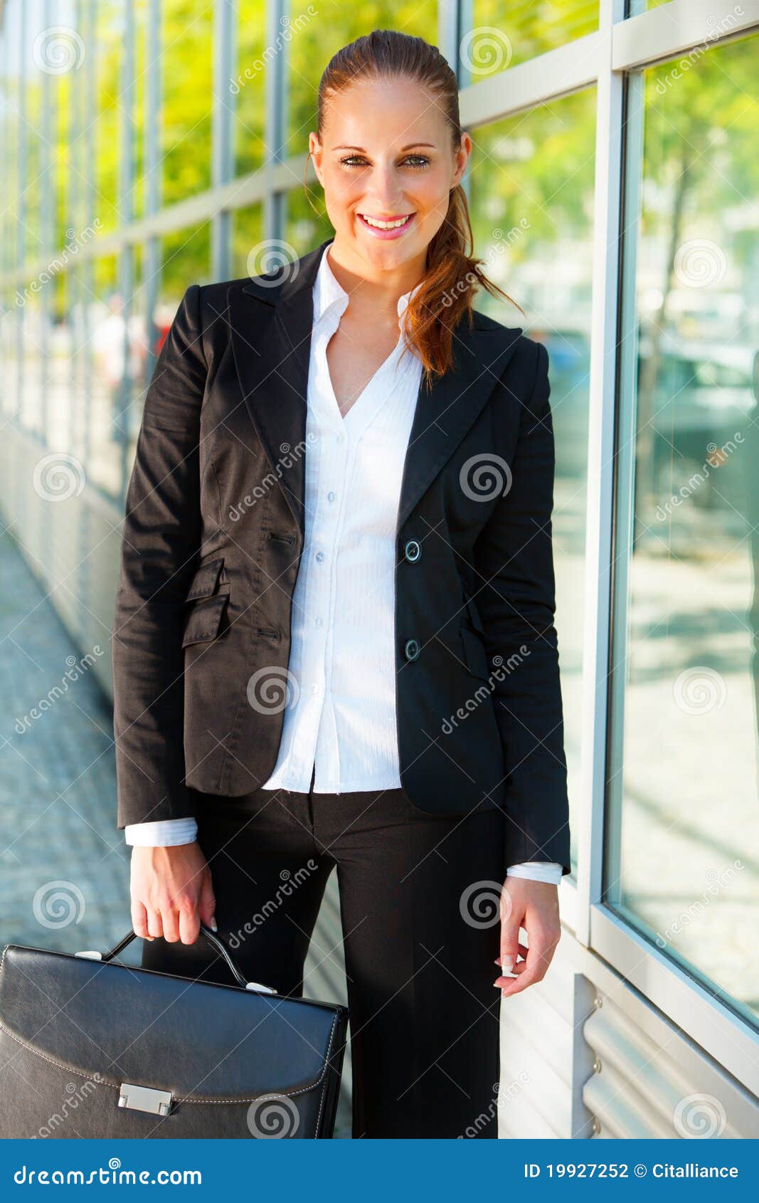 Business Woman with Briefcase at Office Building Stock Photo Image of