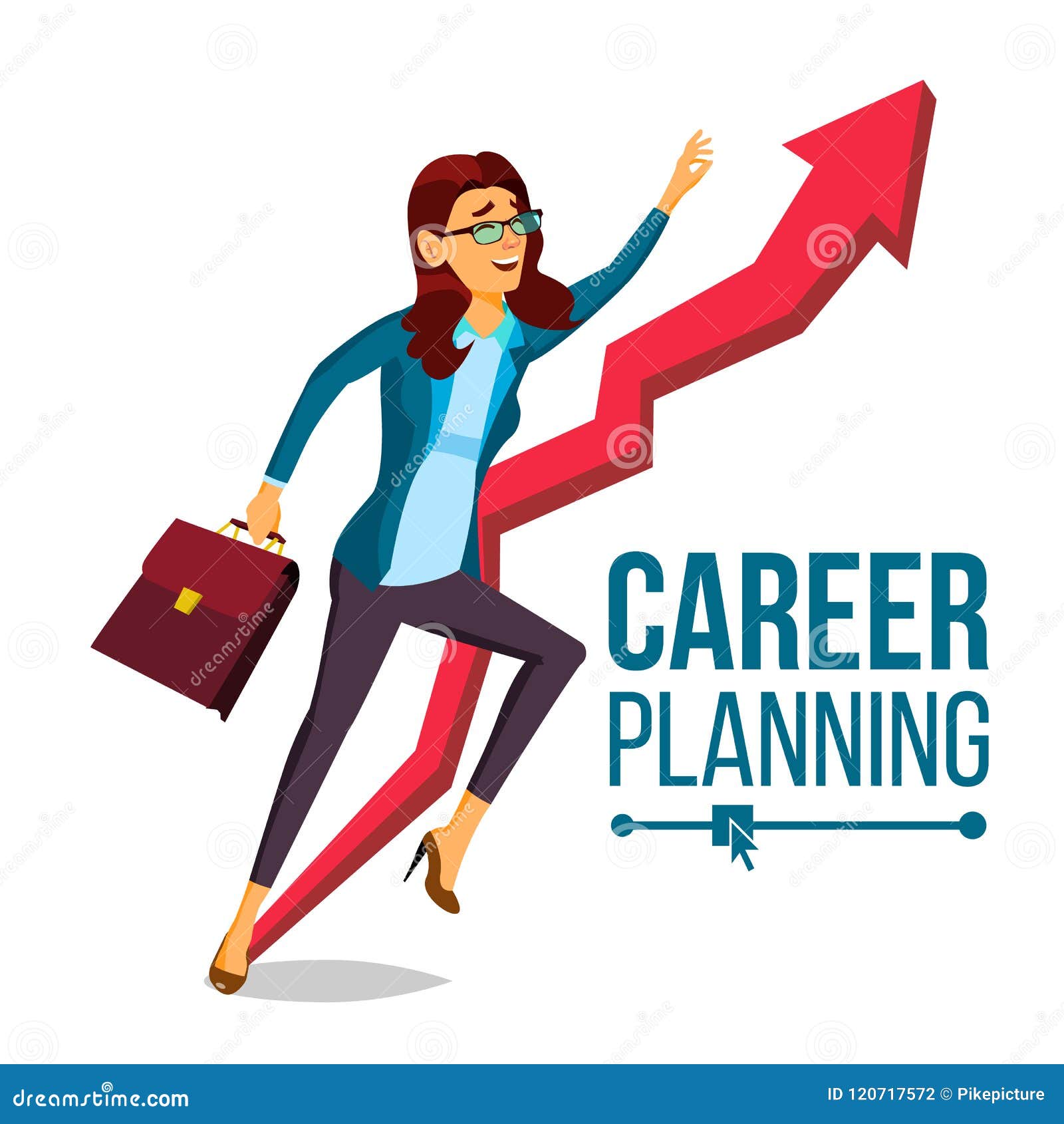 Business Woman Career Planning Vector. Fast Career Growth. Achieve Goal.  Huge Red Arrow. More Profit. Isolated Cartoon Stock Vector - Illustration  of business, manager: 120717572
