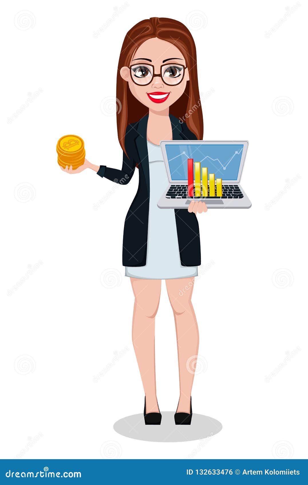 Business Woman Cartoon Character. Beautiful Lady Stock Vector -  Illustration of employee, laptop: 132633476