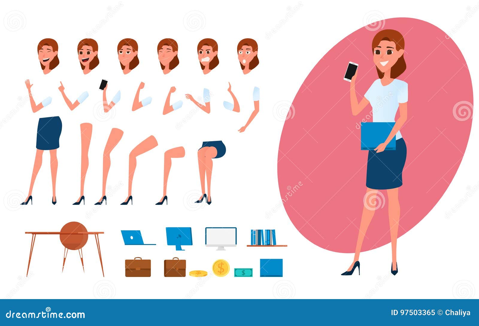 Business Woman Character Creation Set for Animation. Parts Body Template  Stock Vector - Illustration of female, body: 97503365