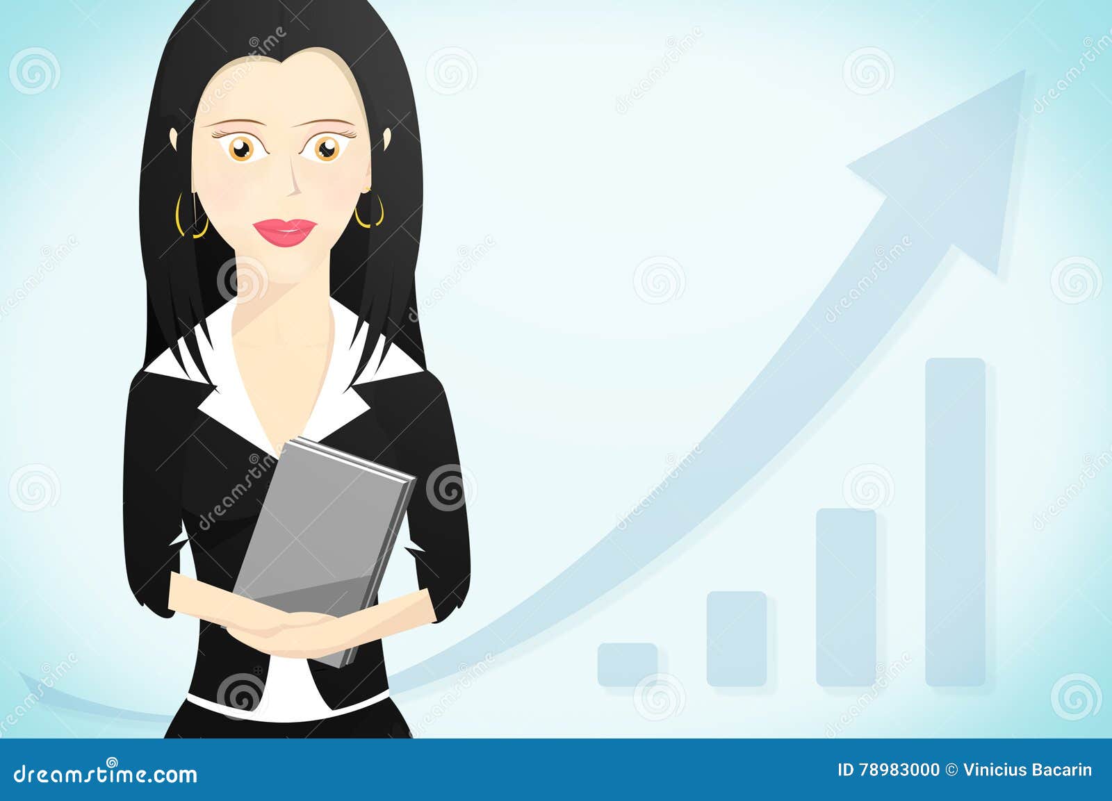 business woman character formally dressed and holding a book