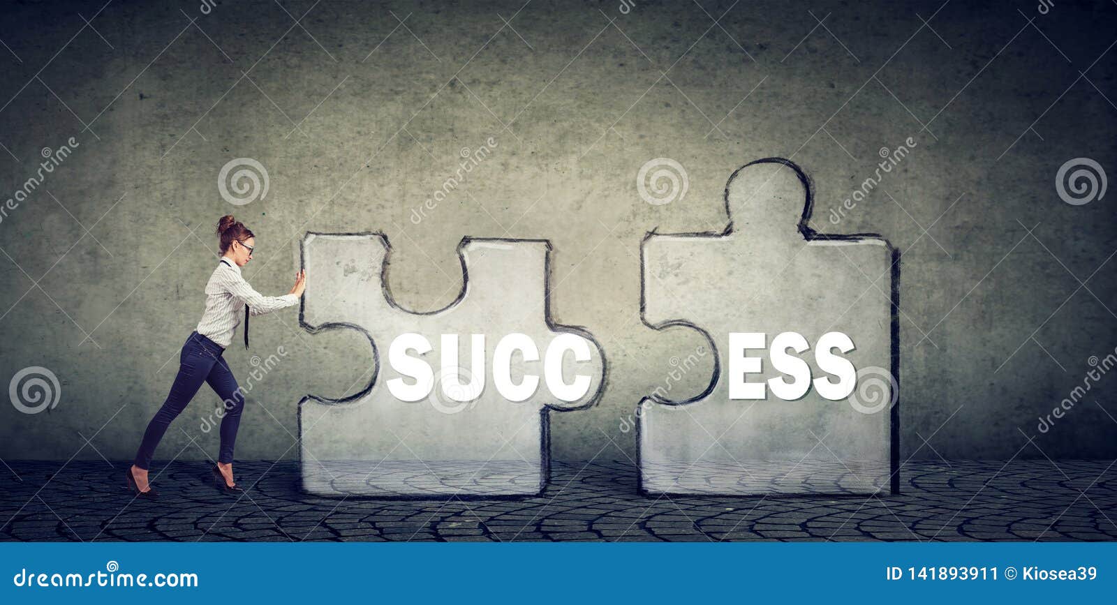 business woman connecting s of success puzzle