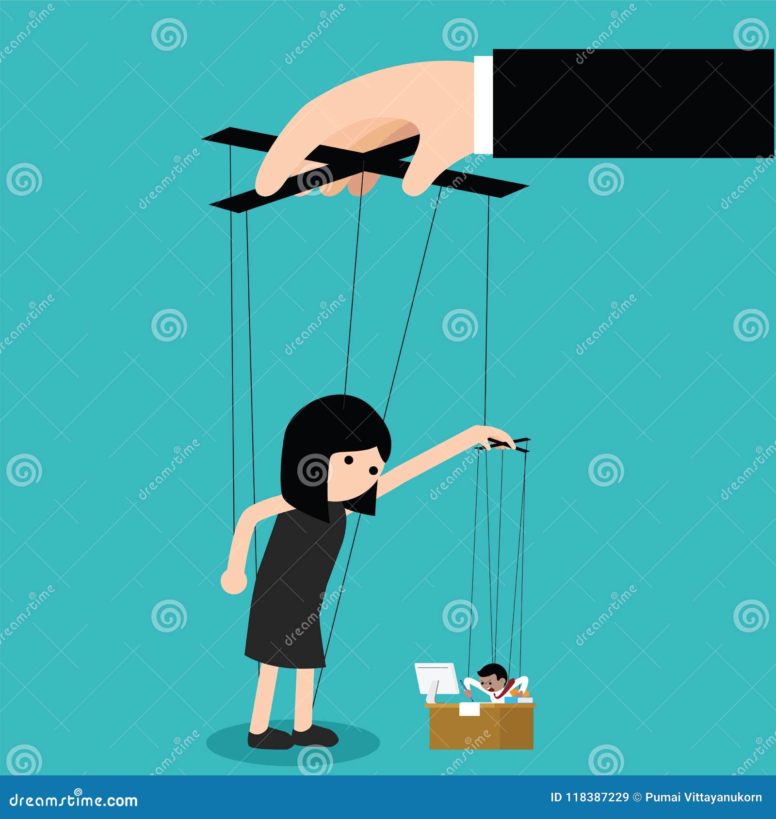 Business Woman Controlling Business Puppet Stock Vector - Illustration ...