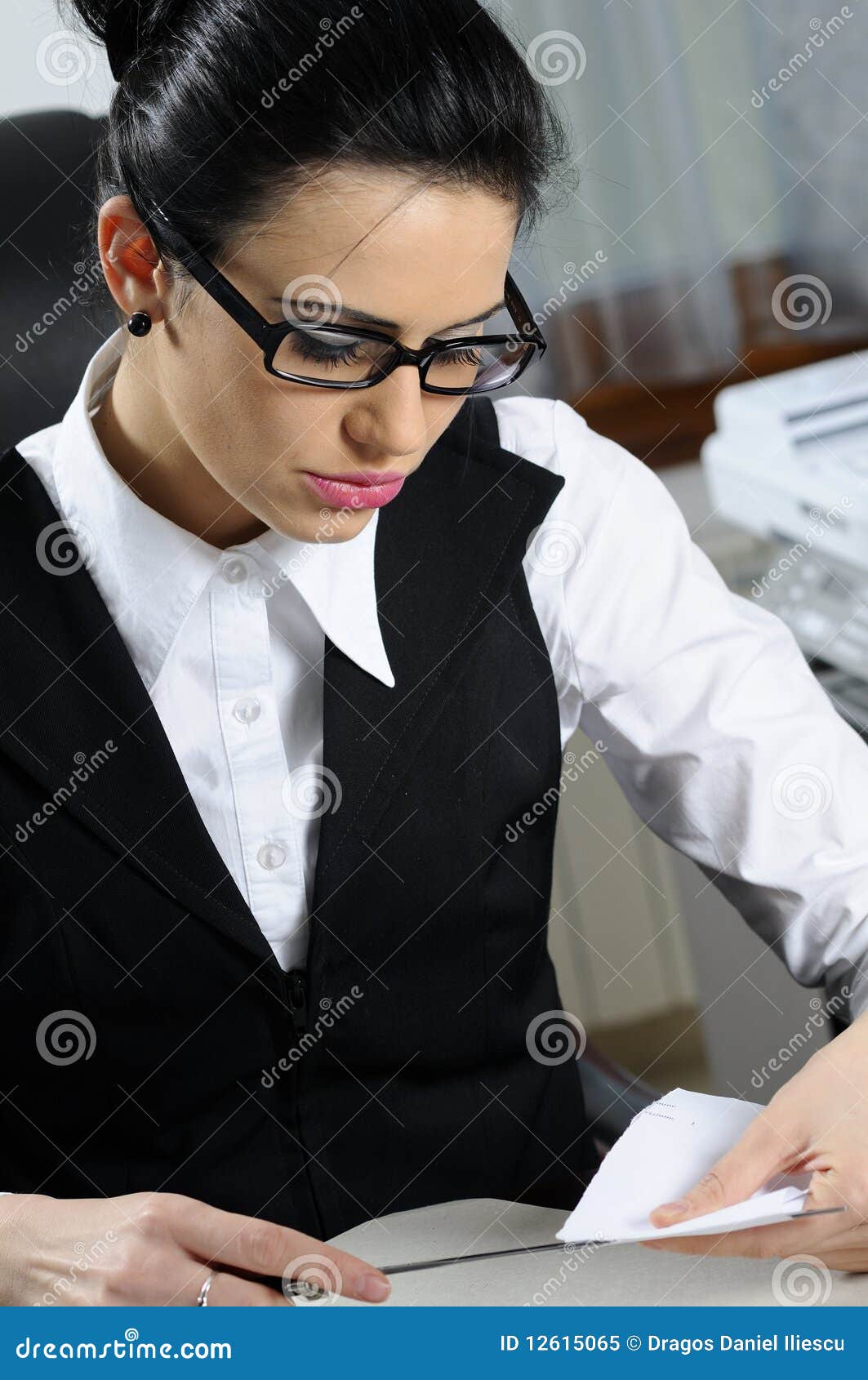 Business Woman Cutting  Paper  Stock Image Image of inside 