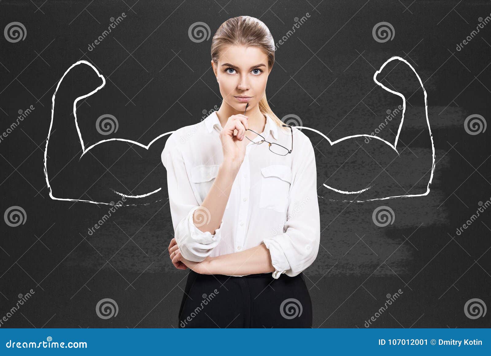 business woman with drawn powerful hands.