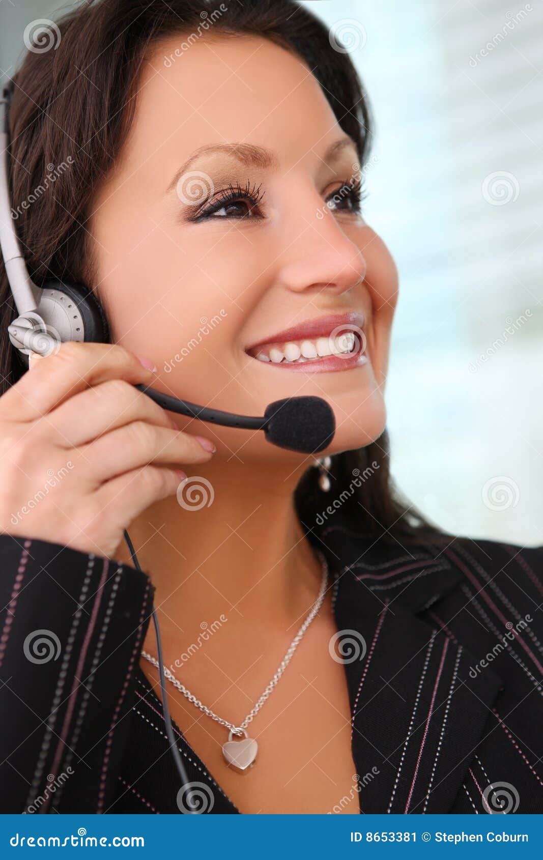 business woman with earphone