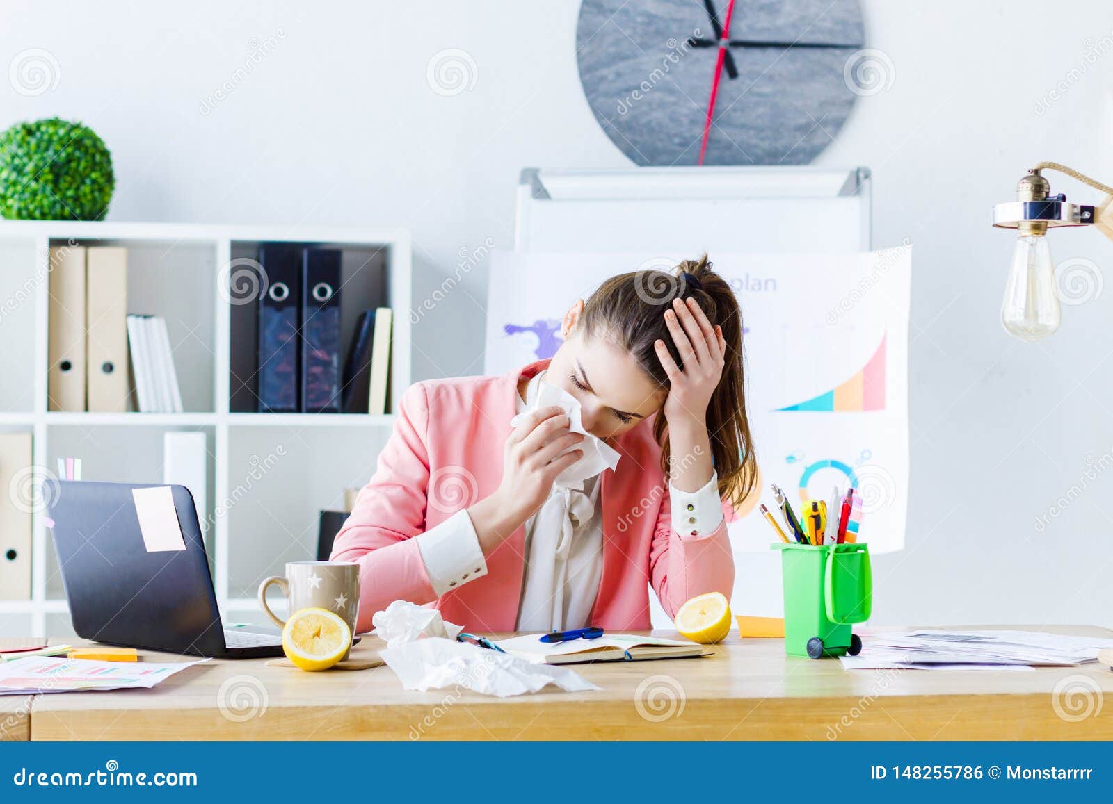 business woman feeling sick and tired at office