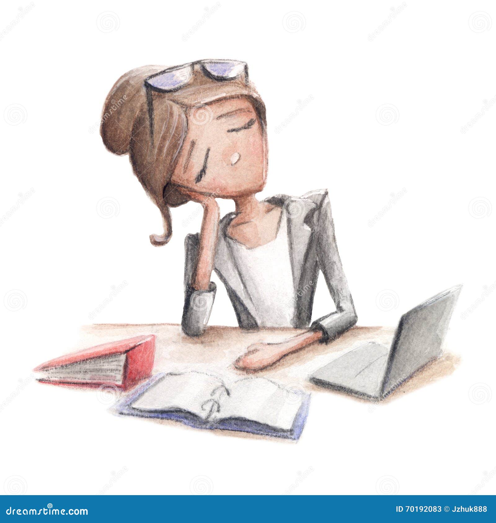 Business Woman Fell Asleep At Her Desk Stock Illustration