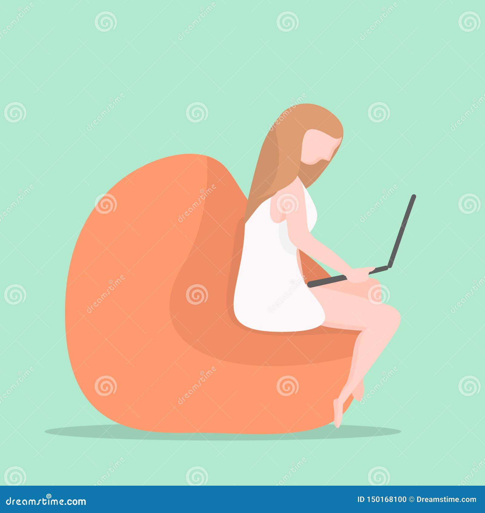 Freelancer Girl Working with the Laptop on a Bean Bag Chair Stock  Illustration - Illustration of home, modern: 150168100