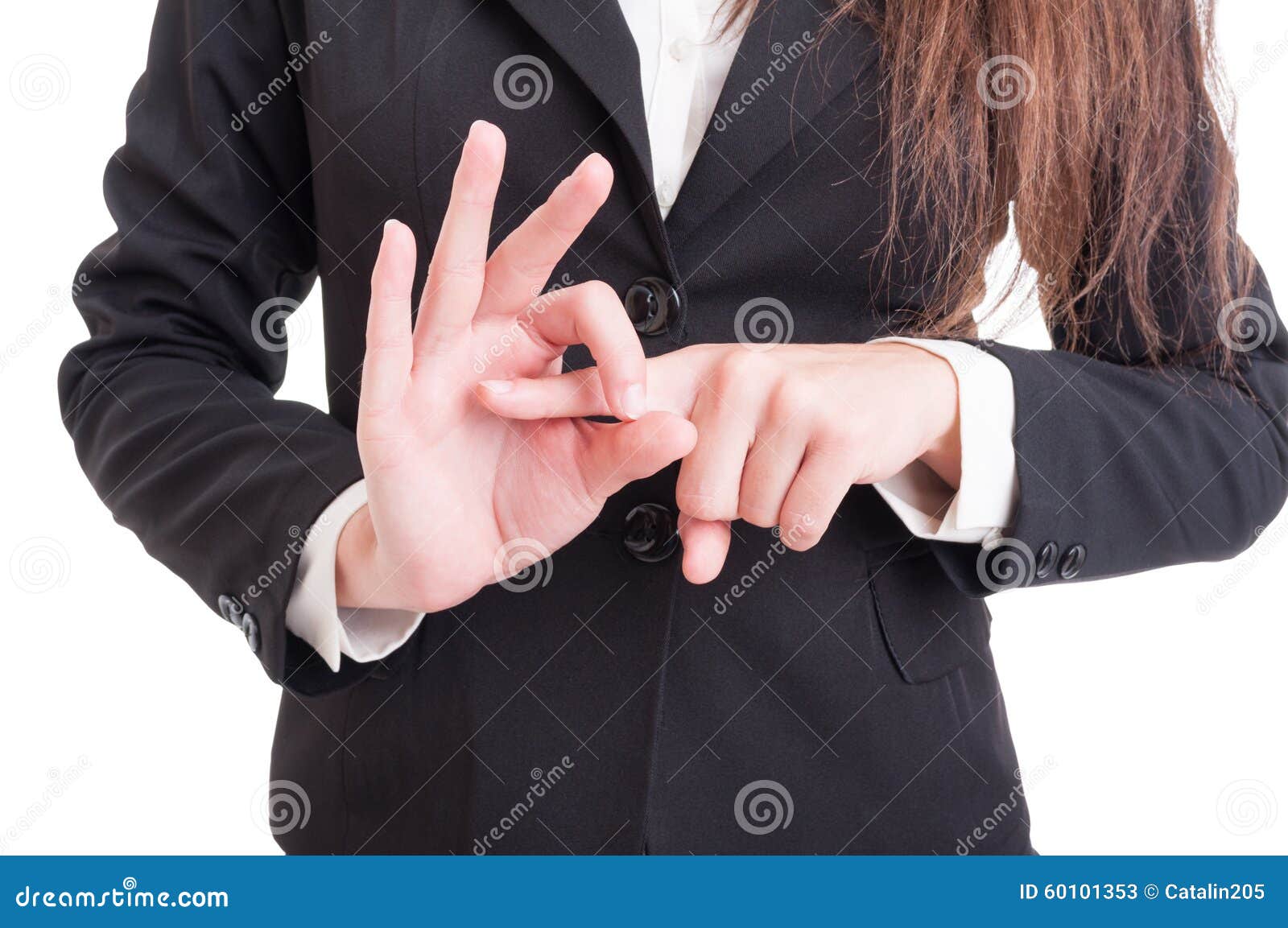 Business Woman Hand Making Index Finger In Hole Sexual Gesture Stock 