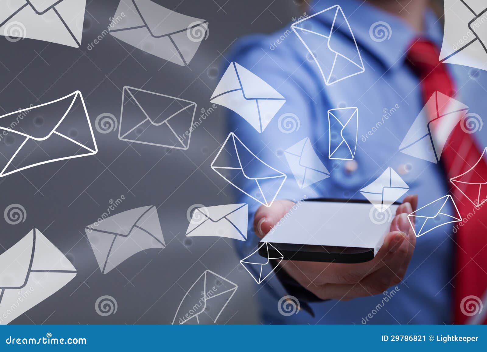 business woman holding smartphone sending mail