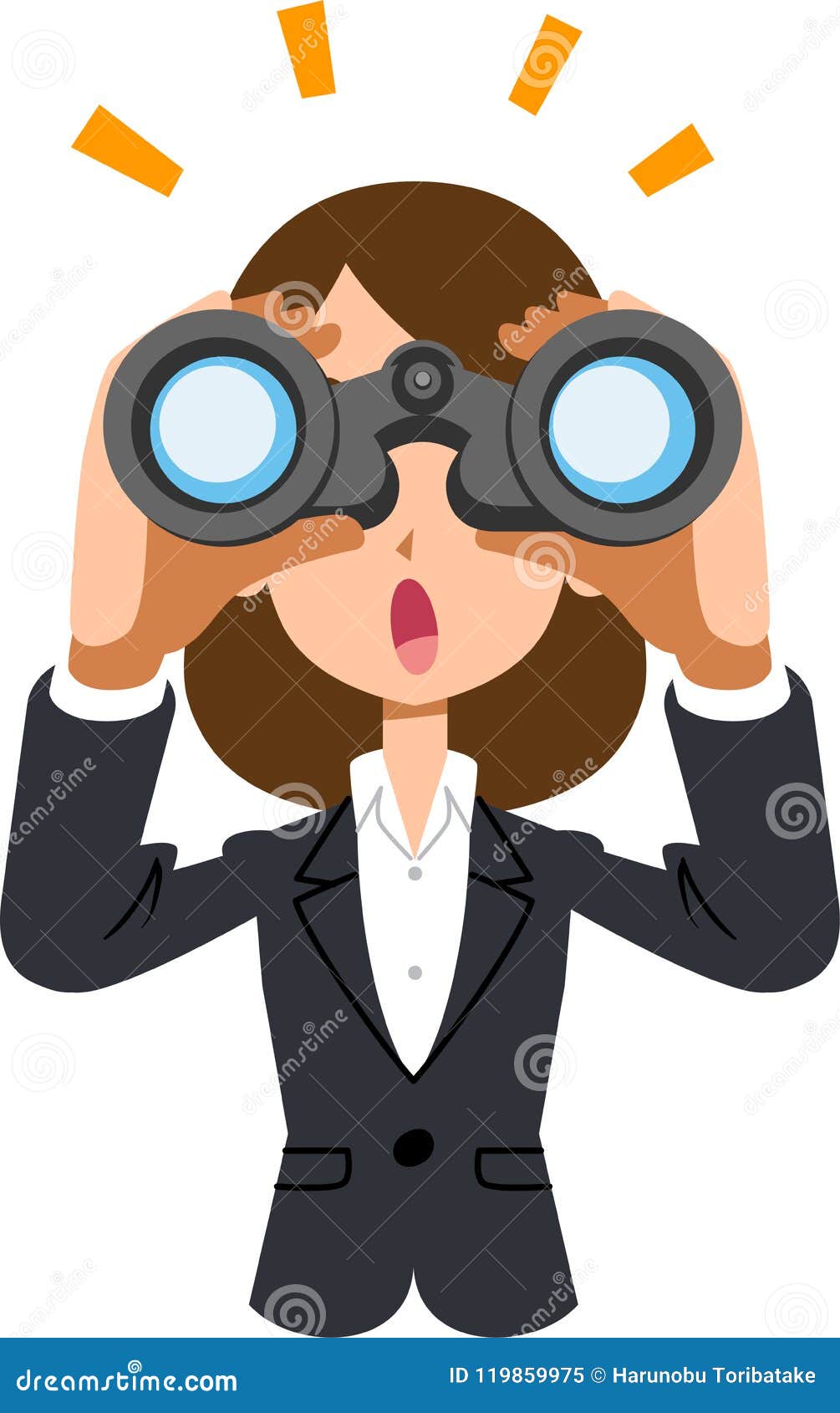A Business Woman Looking Into Binoculars And Noticing Something Stock ...