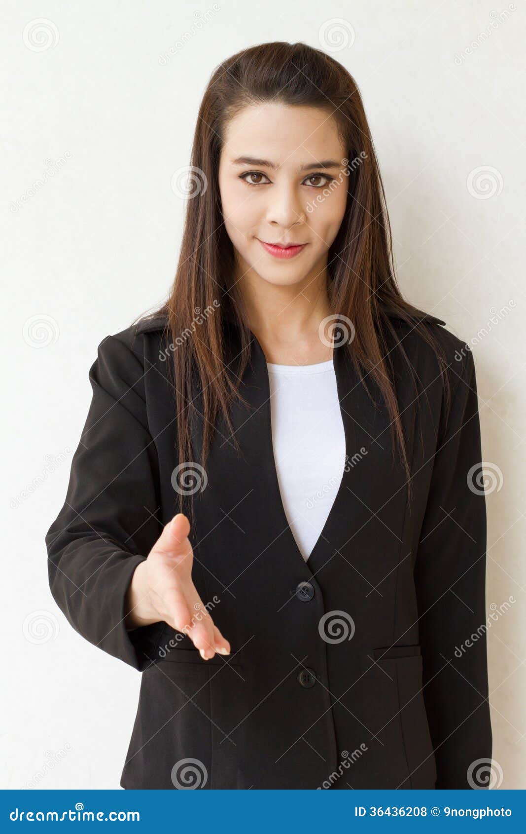 business woman offering greeting with hand shake