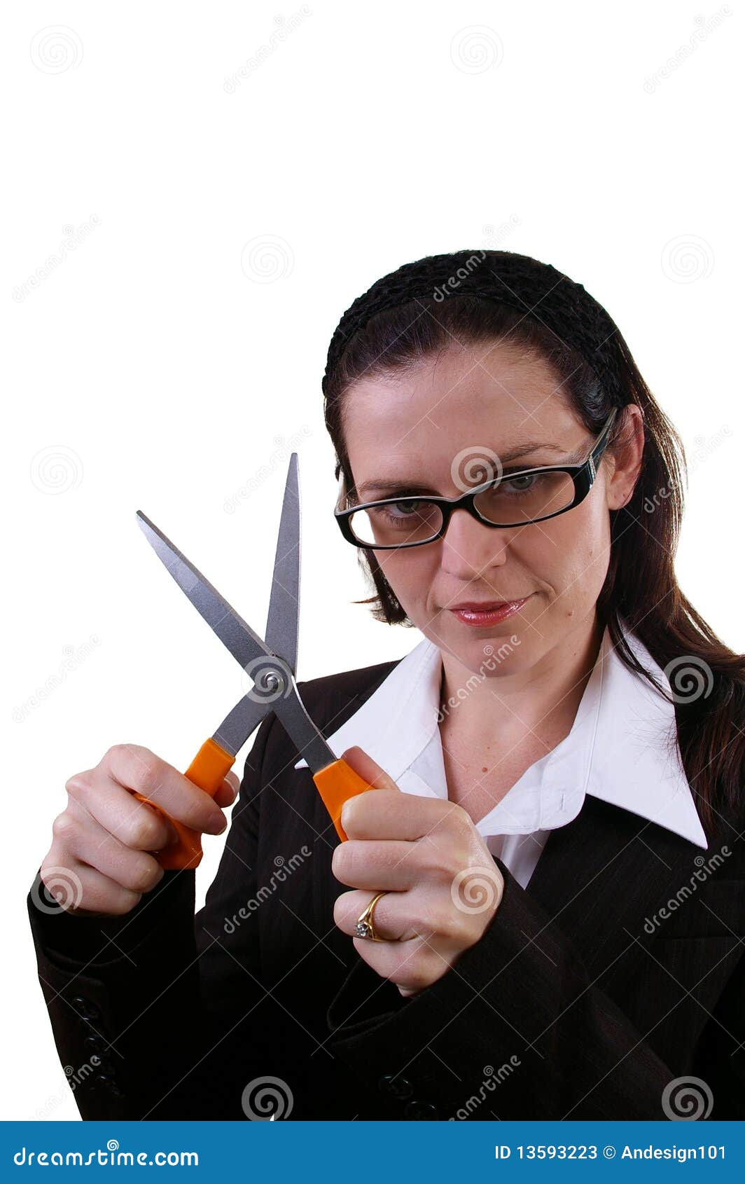 Business Woman with Open Scissors Stock Image Image of pose, business