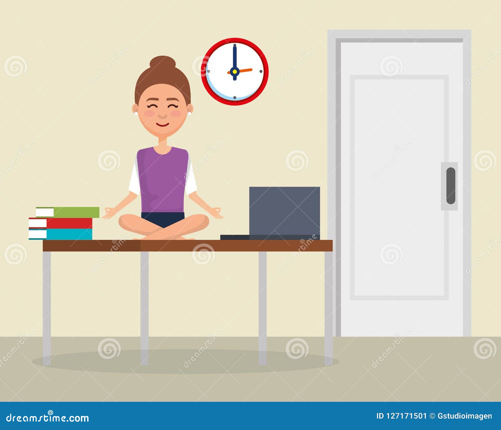 Business Woman Practicing Yoga In Office Desk Stock Vector