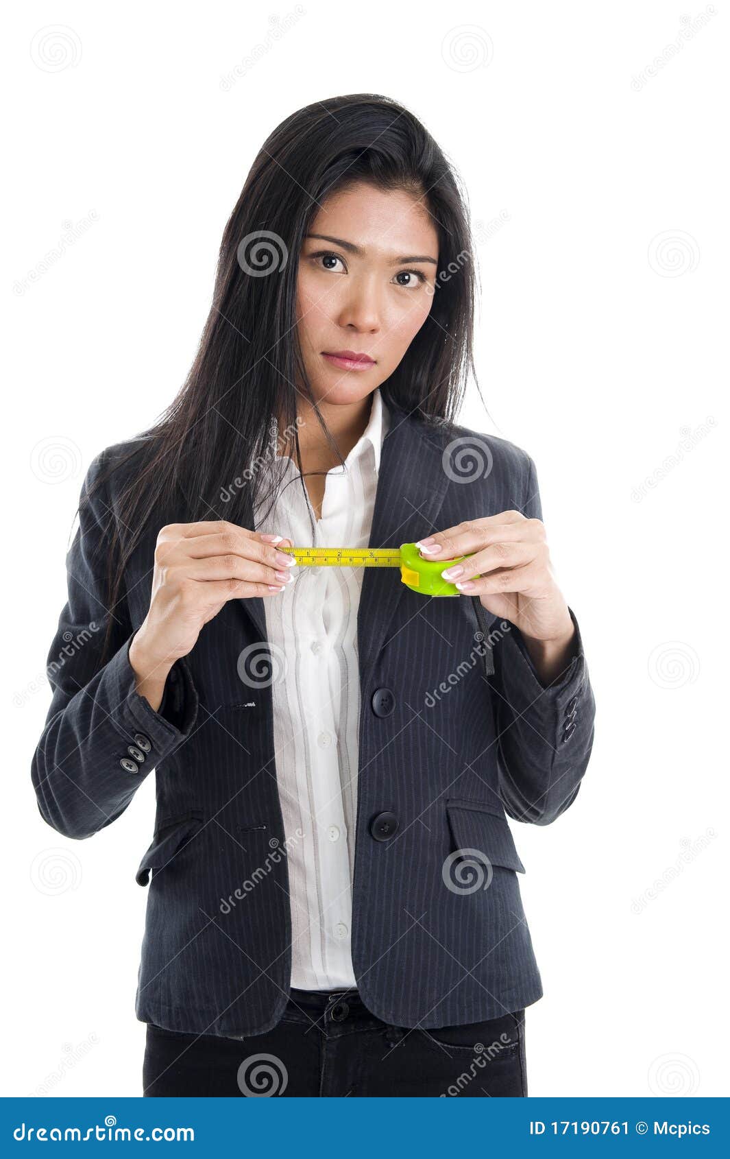 Business woman with ruler stock image. Image of inch 17190761