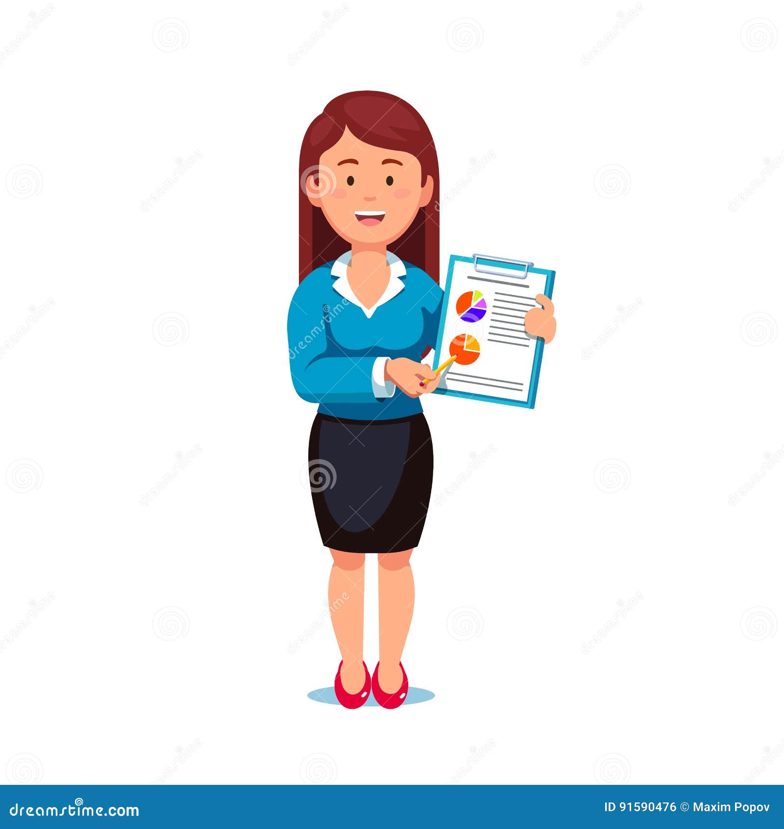 business woman showing statistical data and report