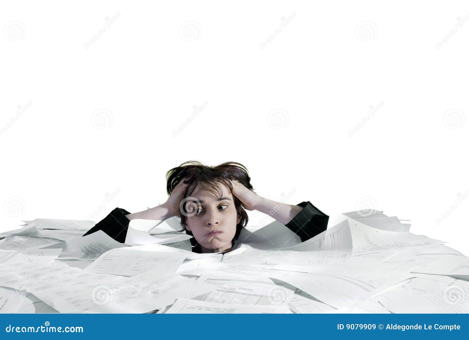 business woman sinking in an overload of paperwork