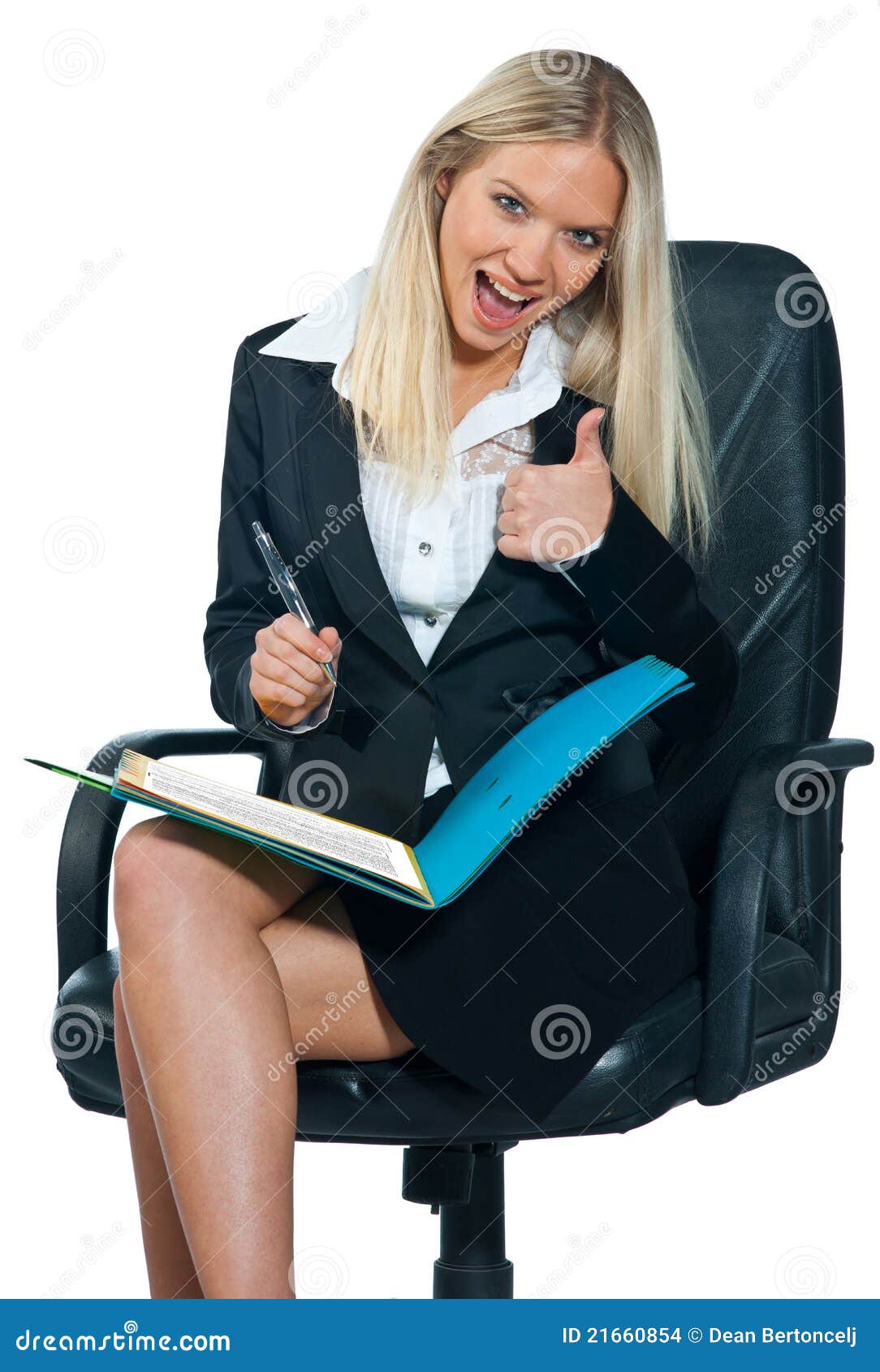 business woman sitting in office chair