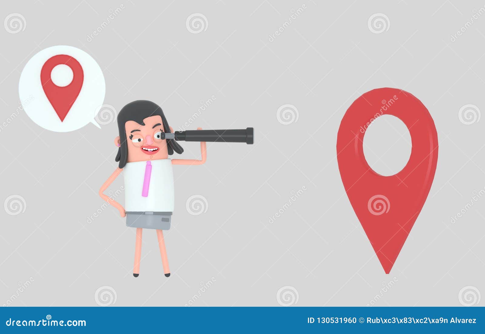 business woman standing and watching forward in a spyglass. 3d 