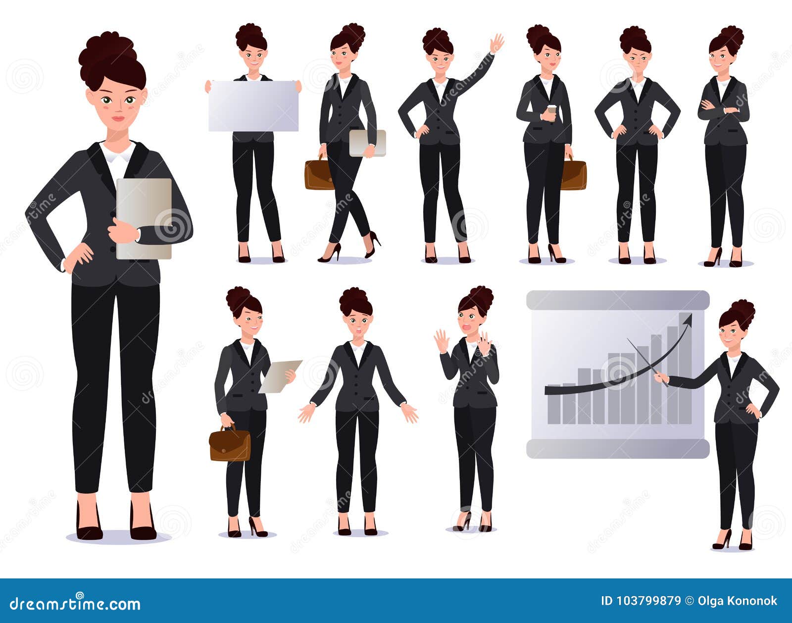 A Woman In A Suit Explaining With Materials Vector Illustration ...