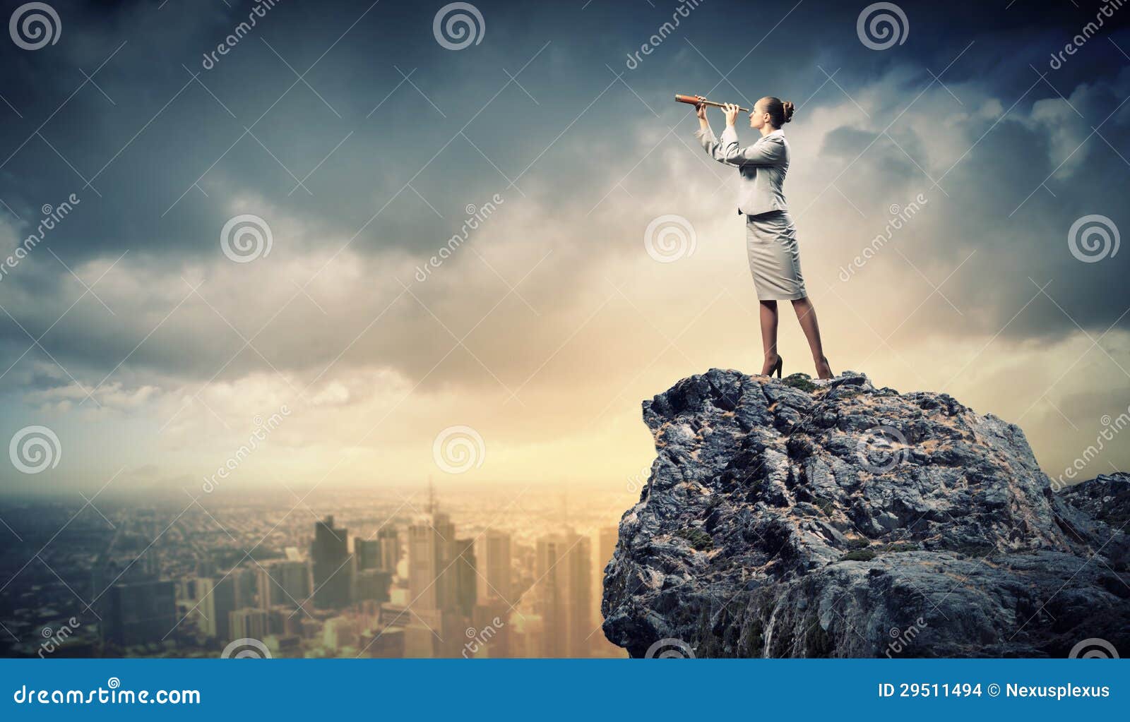 business woman with telescope