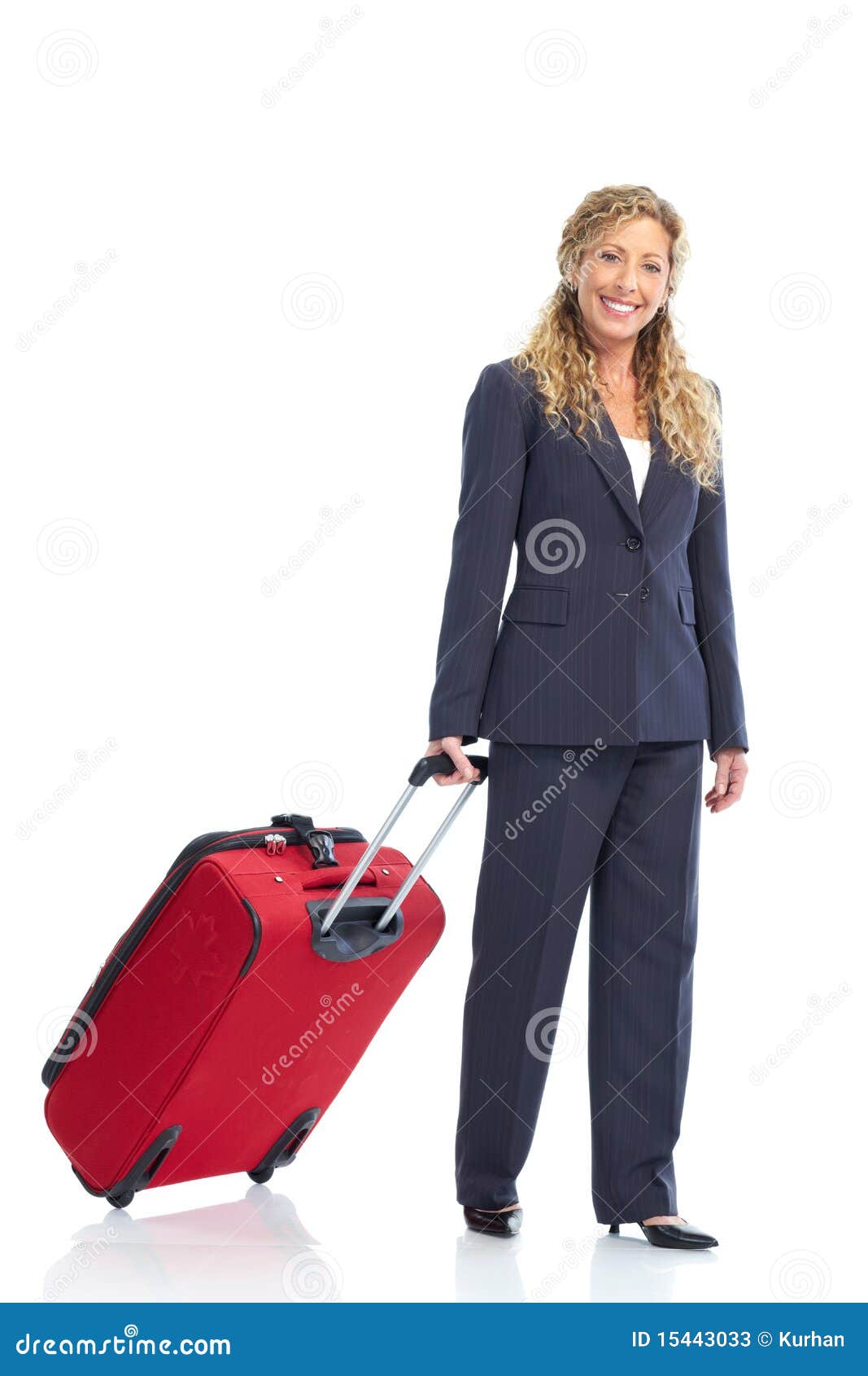 Business Traveler Pulling Suitcase And Gesturing Royalty ...