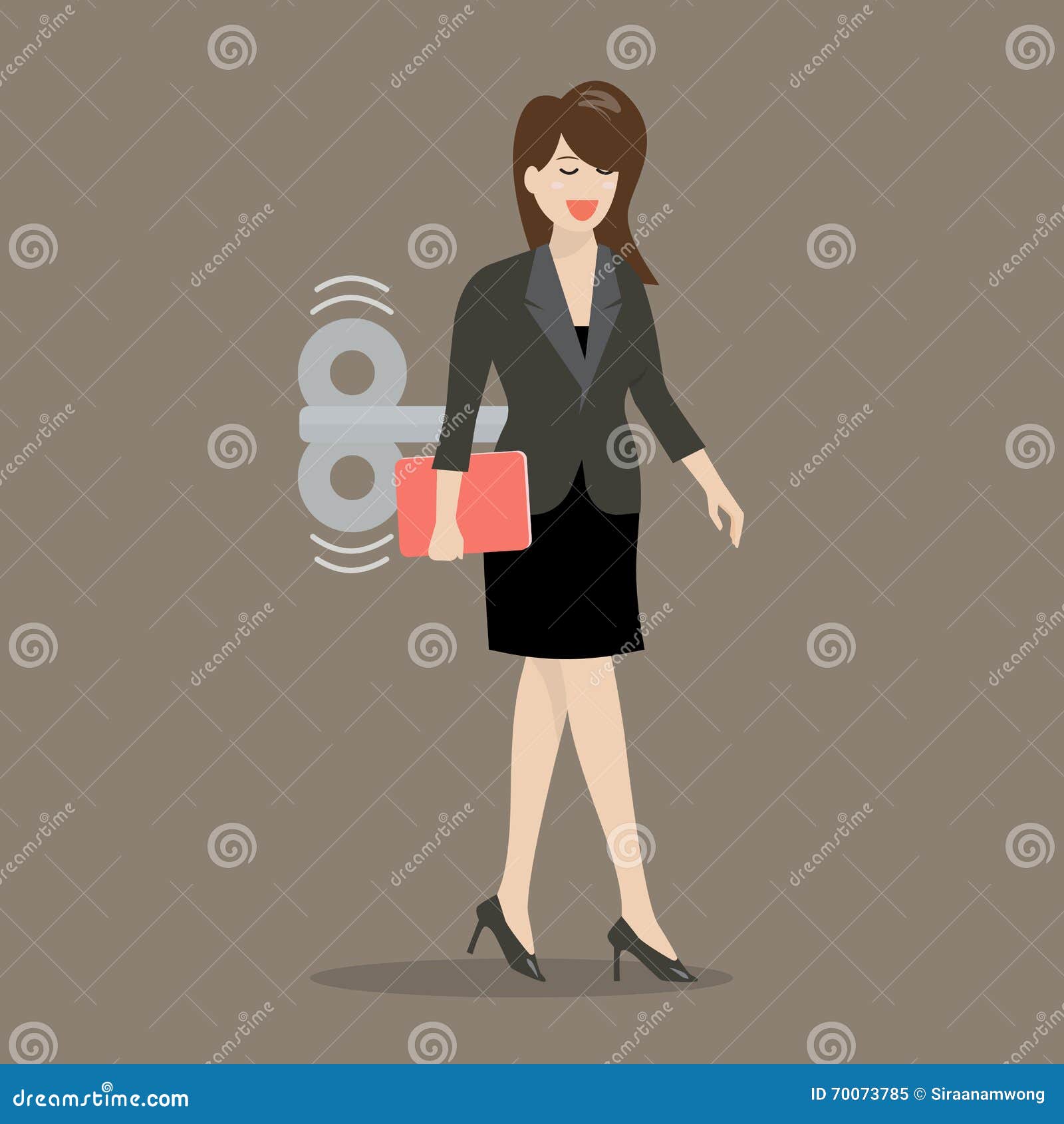 Business Woman with Windup Key in Her Back Stock Vector Illustration