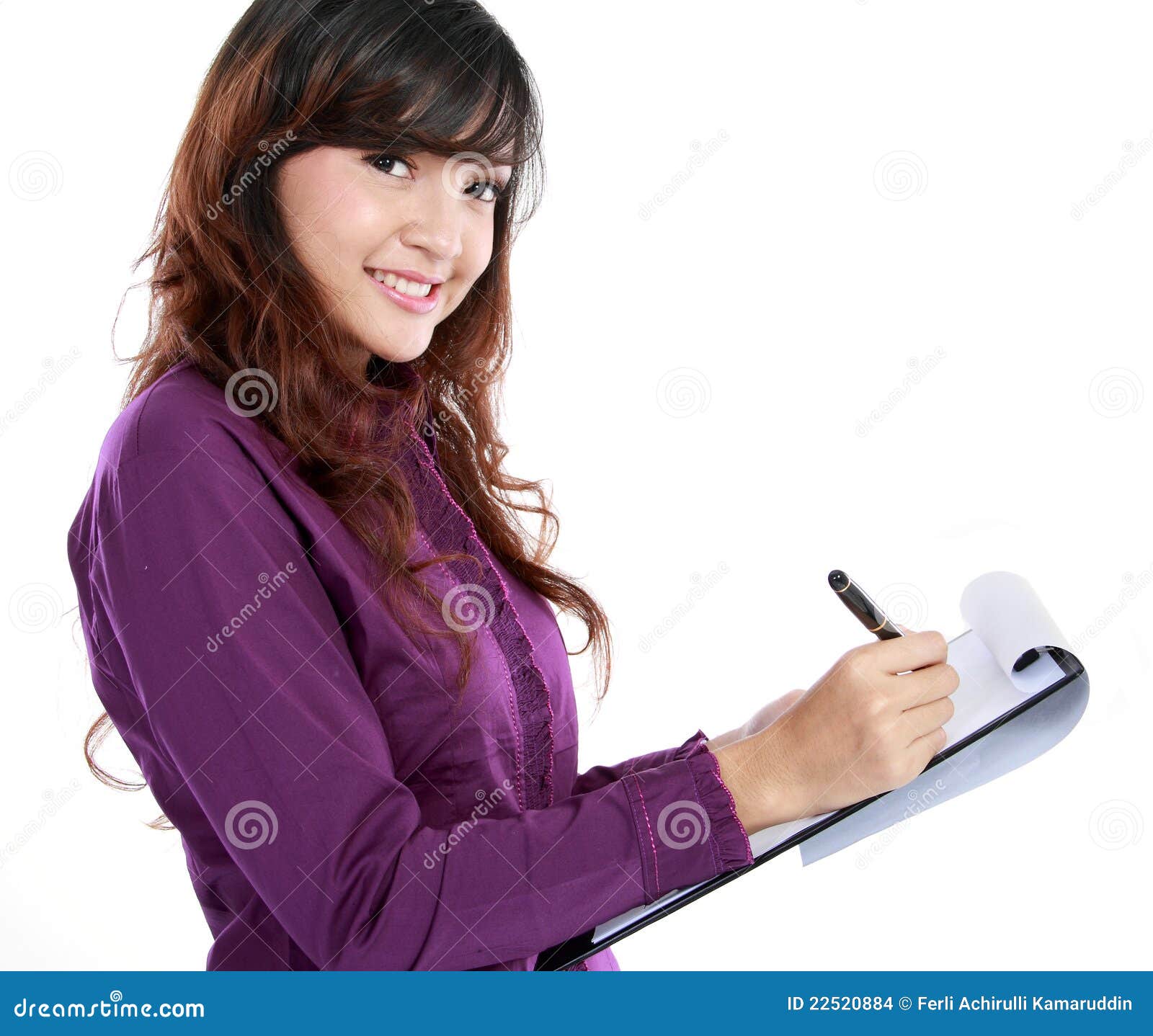 business woman writing on document