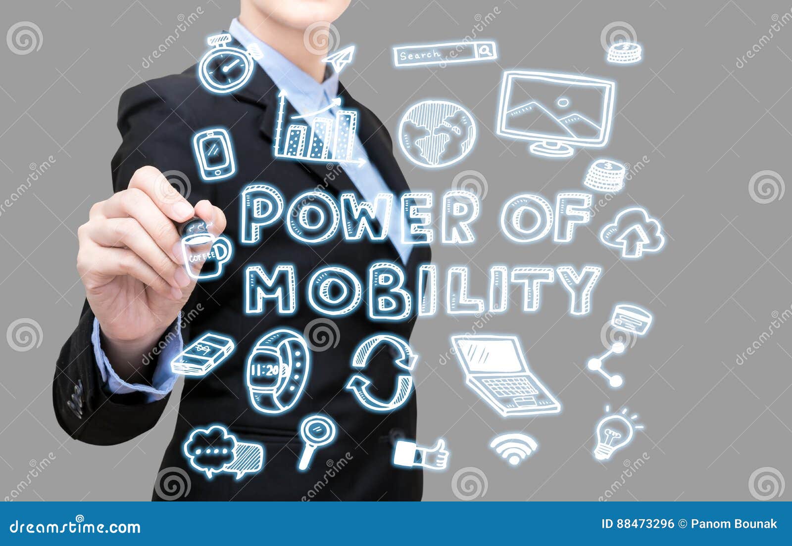 business woman writing power of mobility idea concept