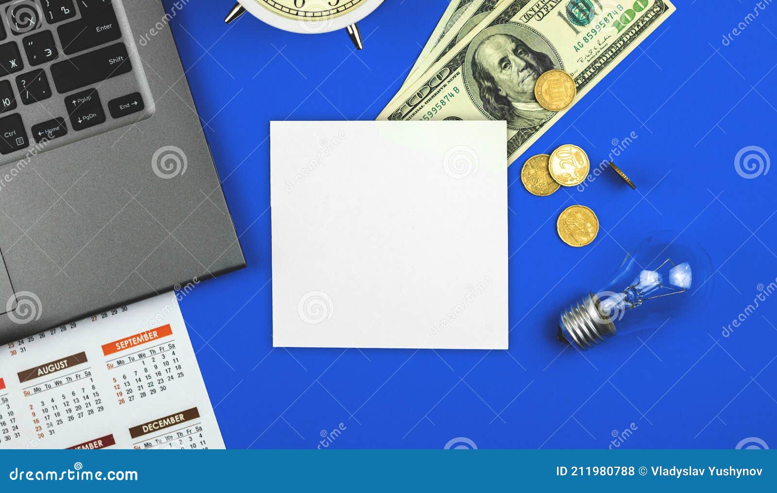 Download Business Workspace Background With Mockup Blank White Paper Money Laptop And Office Supplies On The Table Stock Photo Image Of Desktop Pattern 211980788