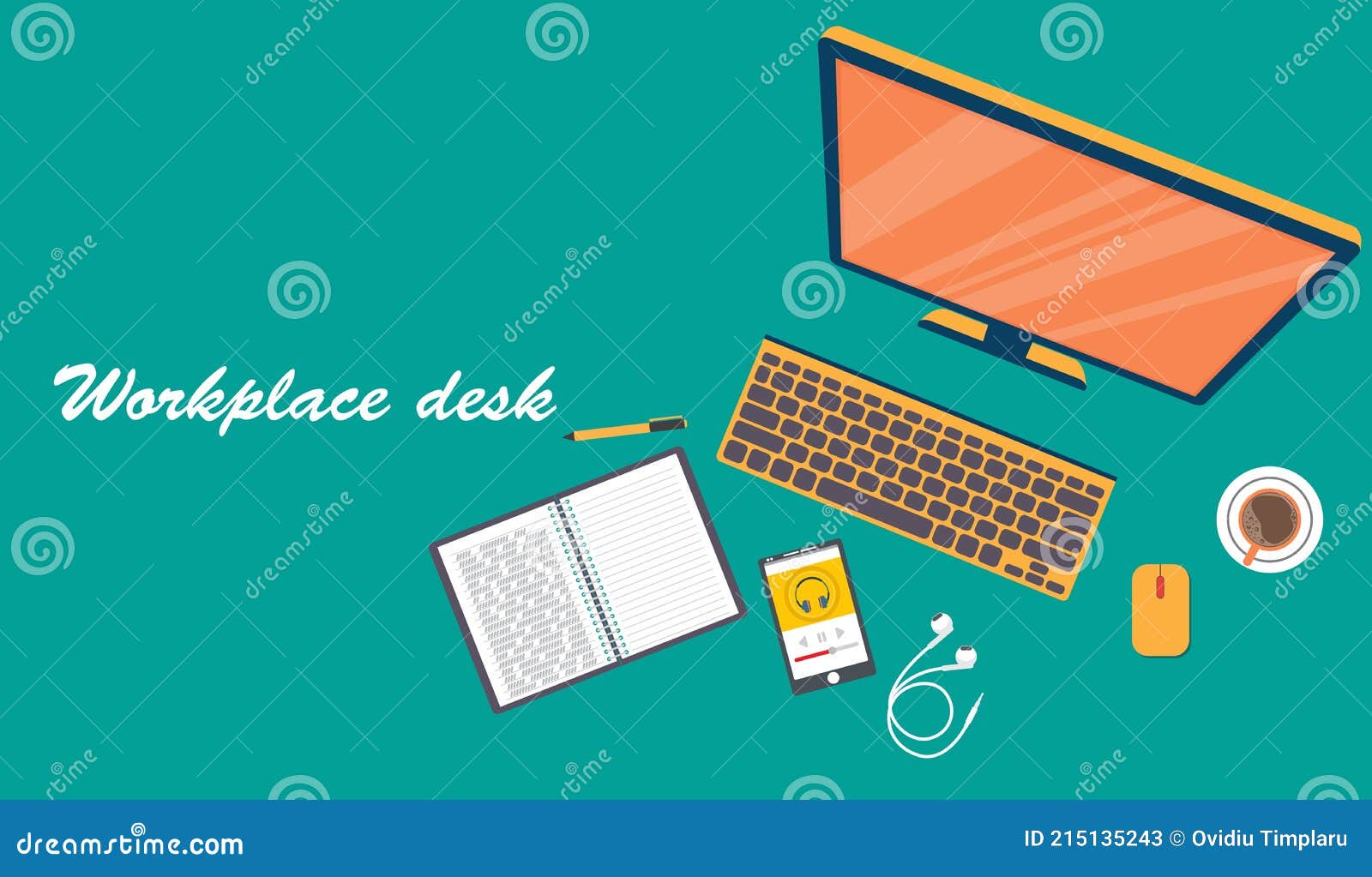 Business Workspace Top View. Office Objects. Business Planning and